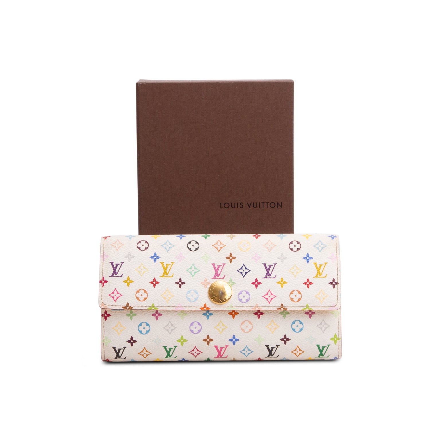 Louis Vuitton White Monogram Multicolor Sarah Wallet w/ Box