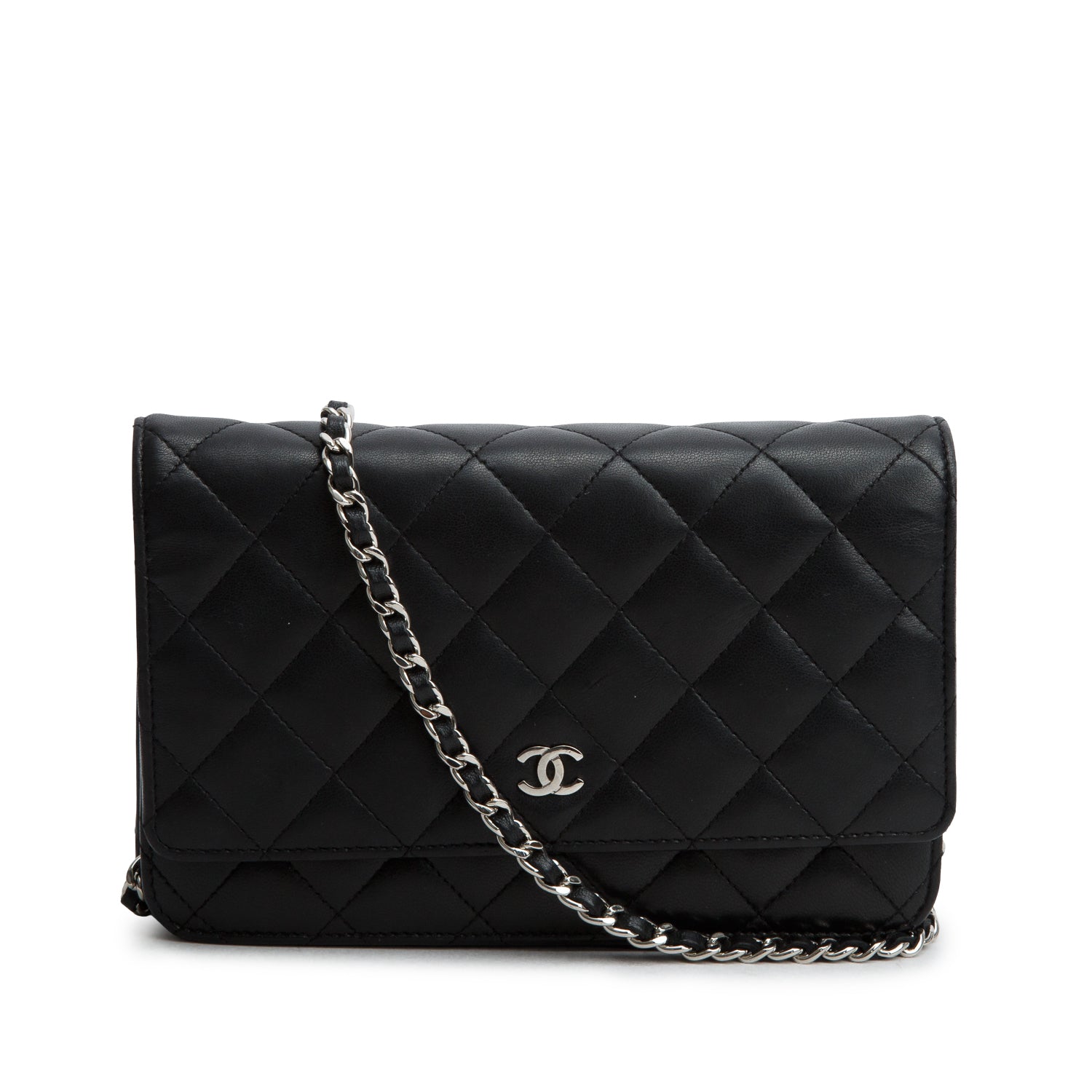 Chanel Black Lambskin Quilted Wallet on Chain WOC