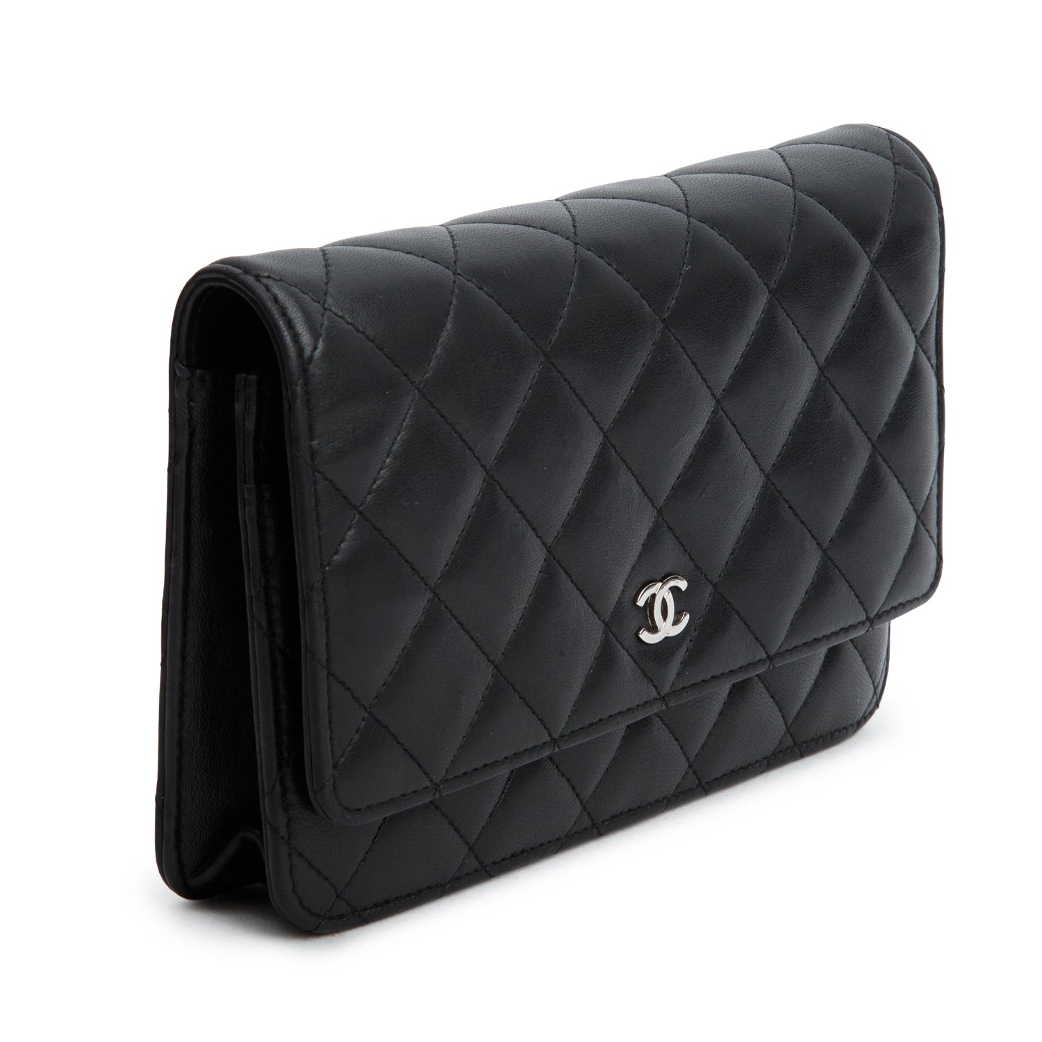 Chanel Black Lambskin Quilted Wallet on Chain WOC