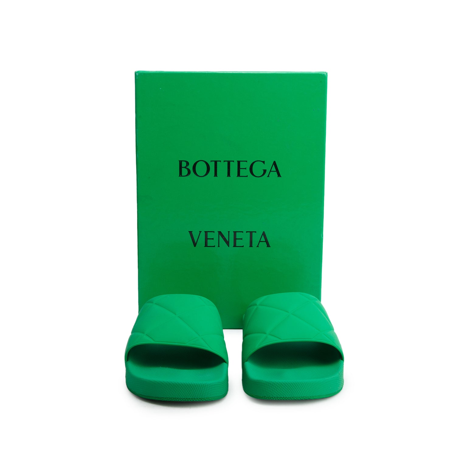 Bottega Veneta Green Quilted Rubber Pool Slide Sandals, Size 40 w/ Box