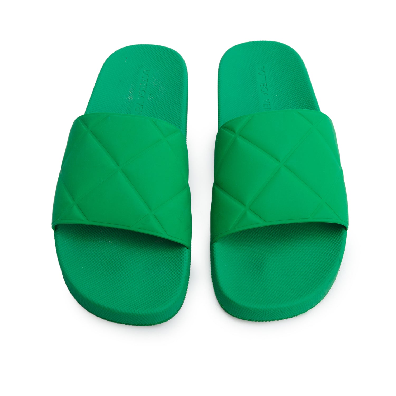 Bottega Veneta Green Quilted Rubber Pool Slide Sandals, Size 40 w/ Box