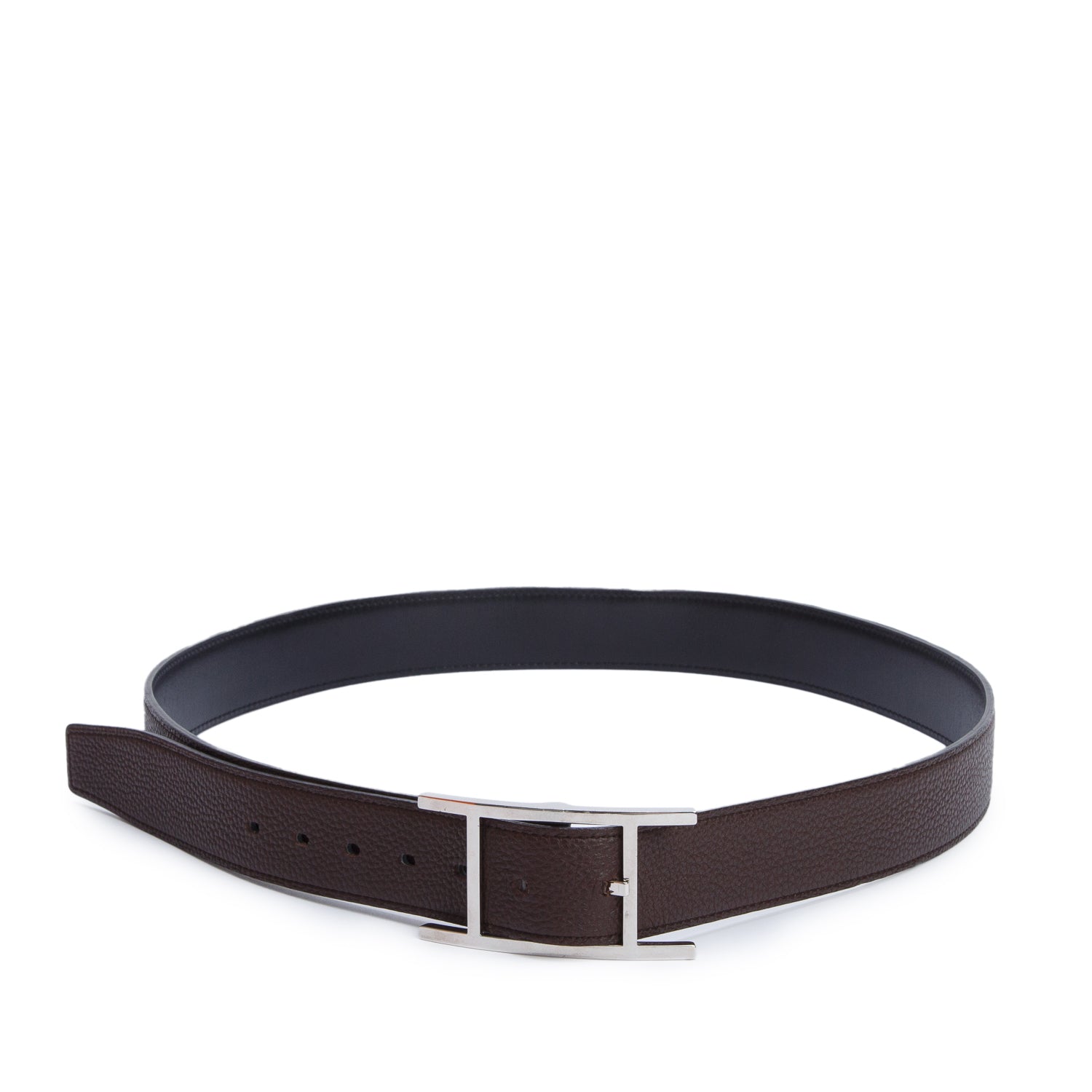 Hermes Noir/Chocolat Box Togo Leather Quentin 32MM Reversible Belt 100 w/ Box