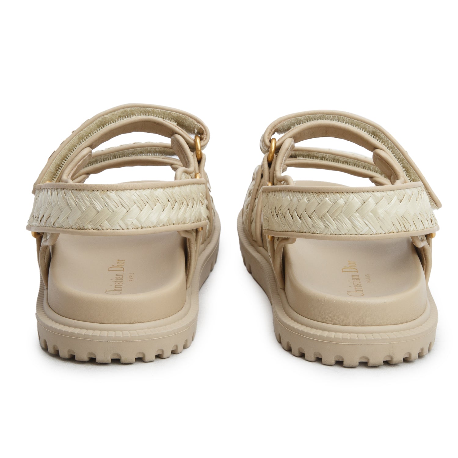 Christian Dior Beige Raffia Leather Trim Dioract Sandals, Women's Size 36.5 w/ Box
