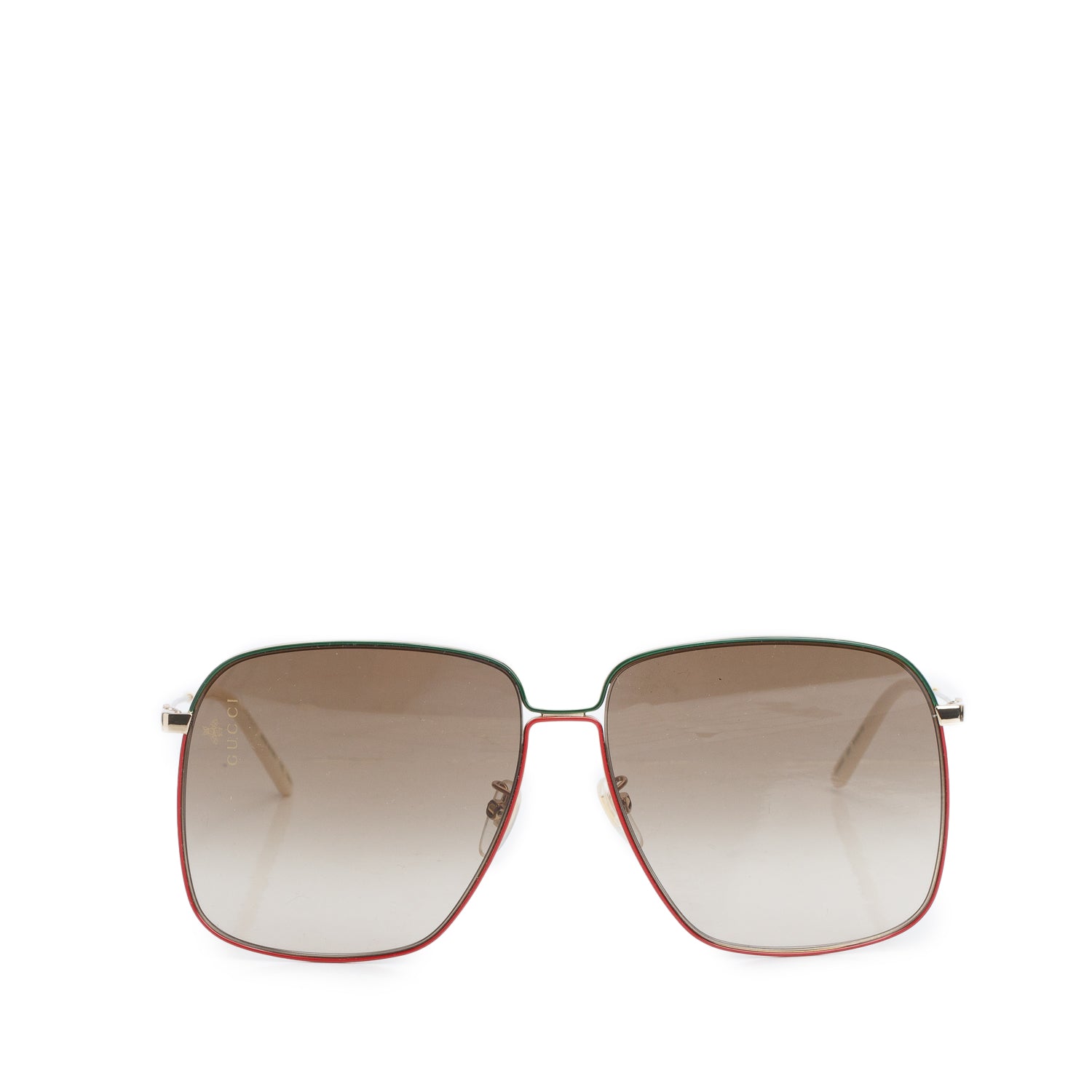 Gucci GG0394S Red Green Metal White Acetate Oversized Square Sunglasses w/ Case