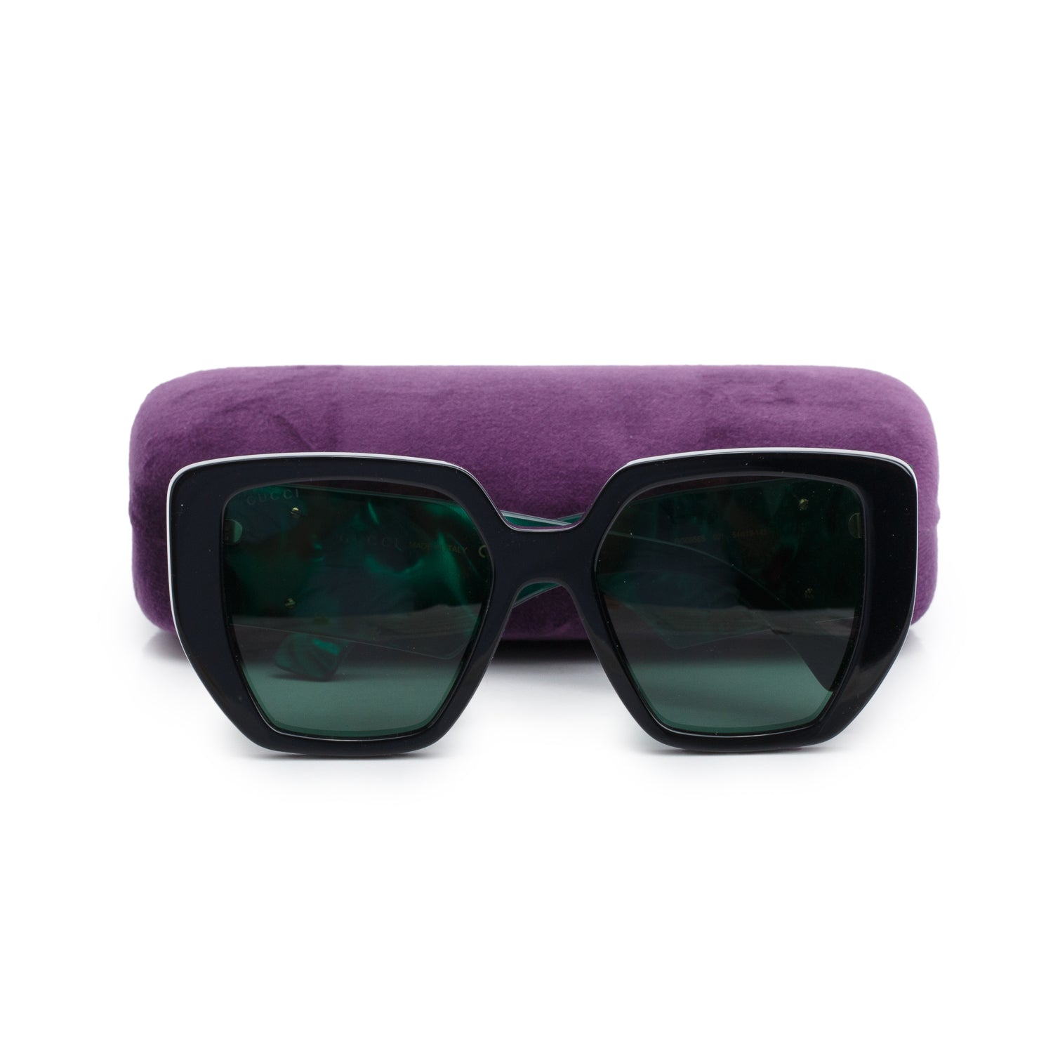 Gucci GG0956S Black/Green Acetate Square Frame Sunglasses w/ Case