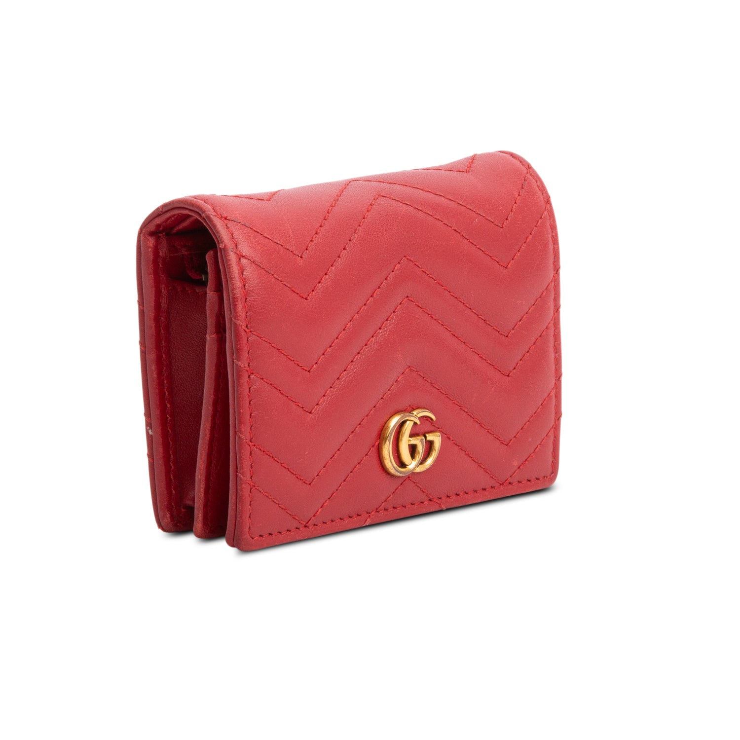 Gucci Red Quilted GG Marmont Leather Card Case Wallet