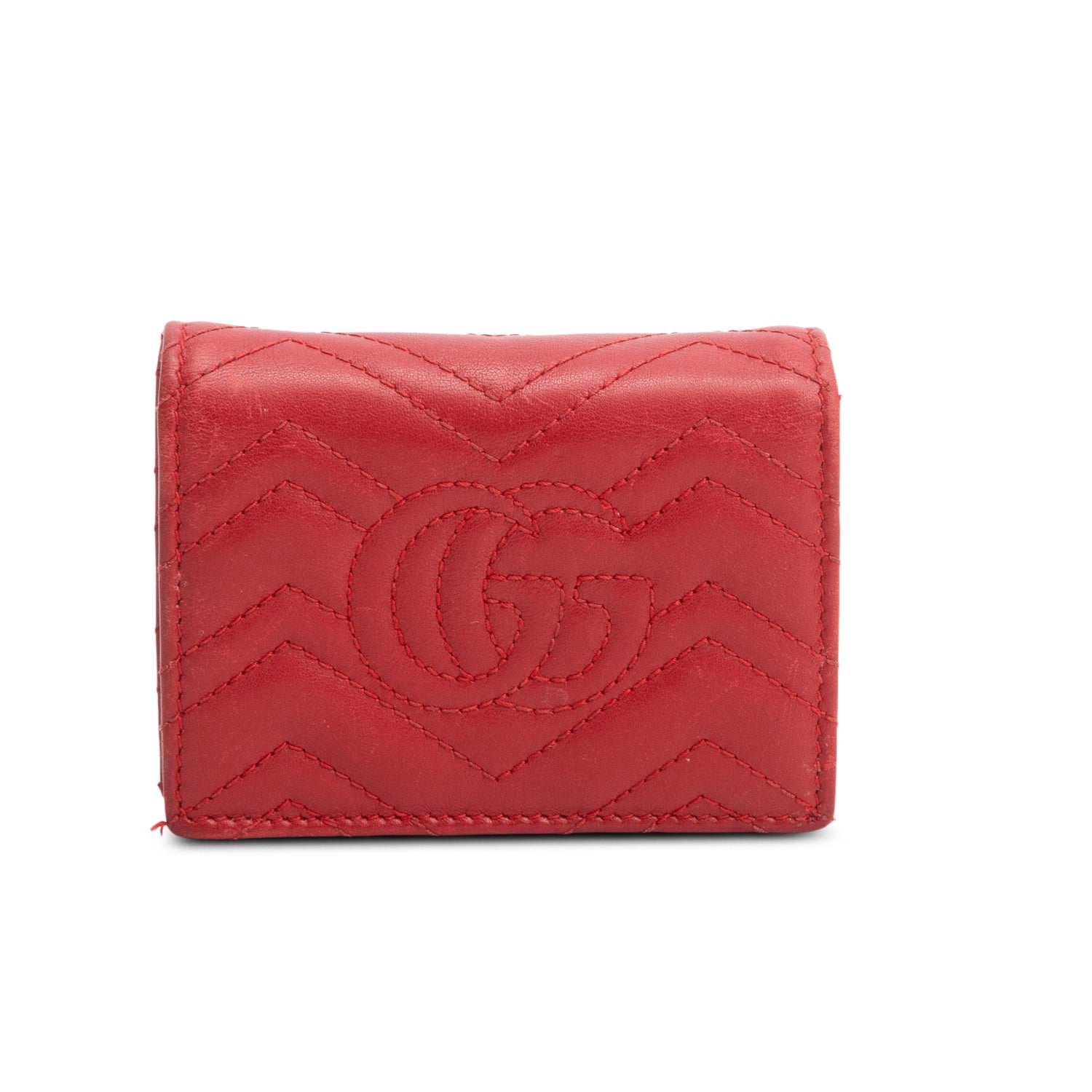 Gucci Red Quilted GG Marmont Leather Card Case Wallet