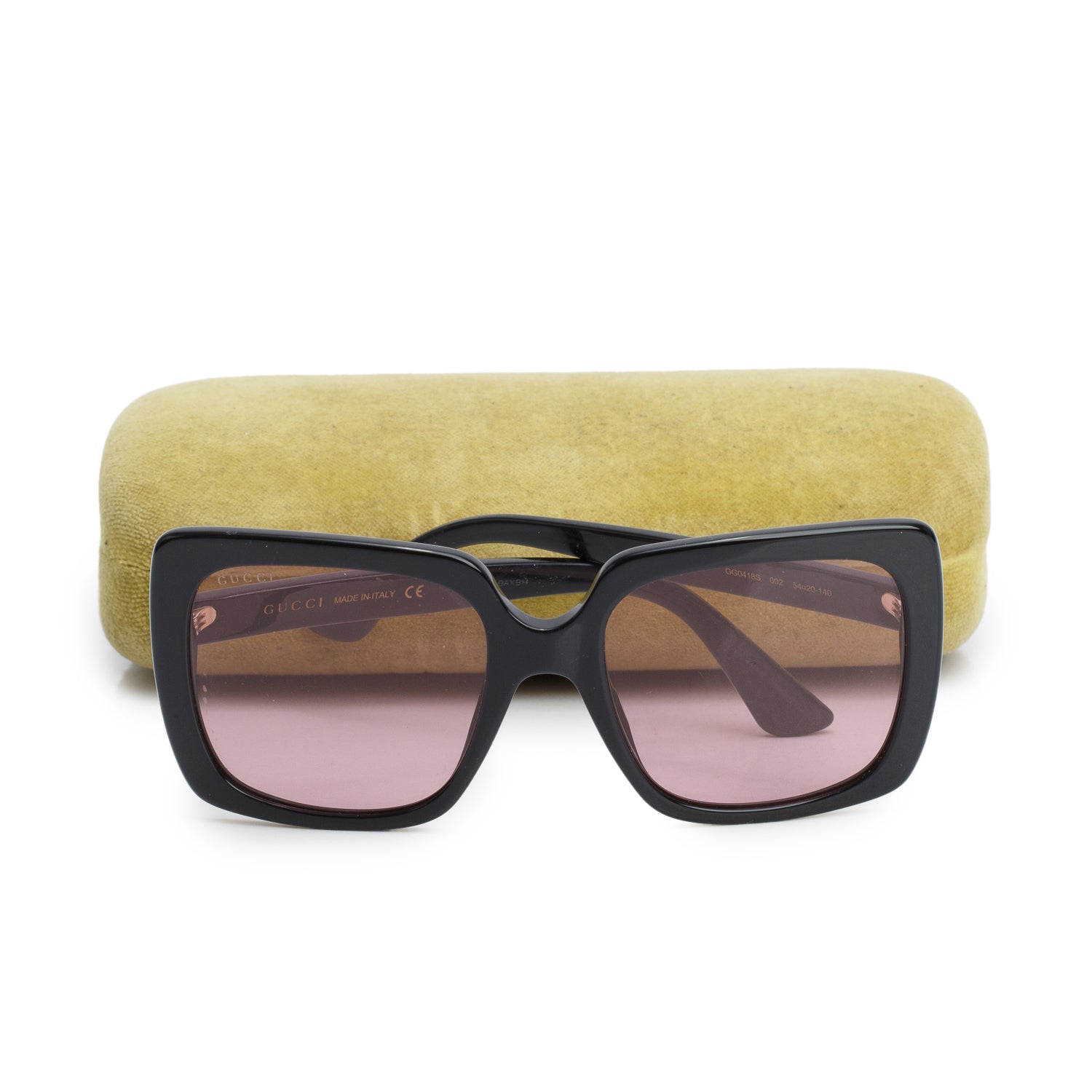 Gucci GG0418S Black Acetate Crystal Logo Oversized Square Sunglasses w/ Case