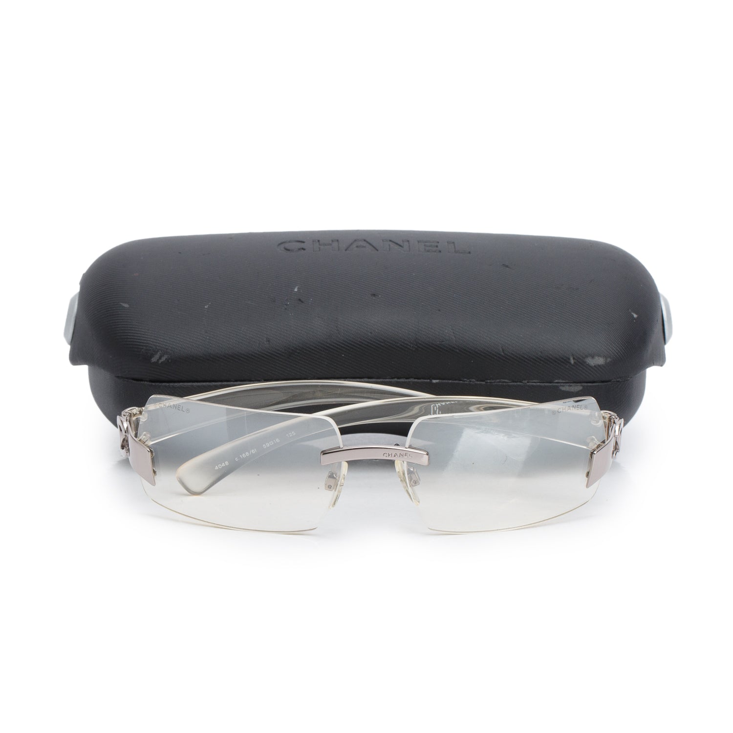 Chanel 4048 Clear Gradient CC Logo Rimless Sunglasses w/ Case