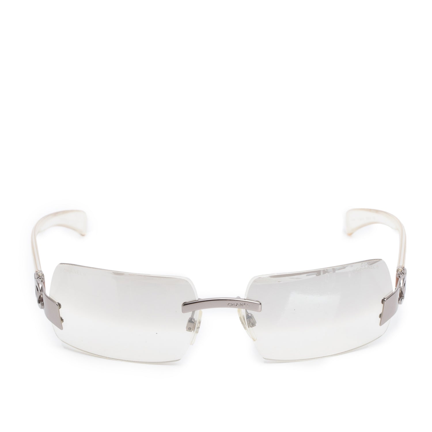 Chanel 4048 Clear Gradient CC Logo Rimless Sunglasses w/ Case