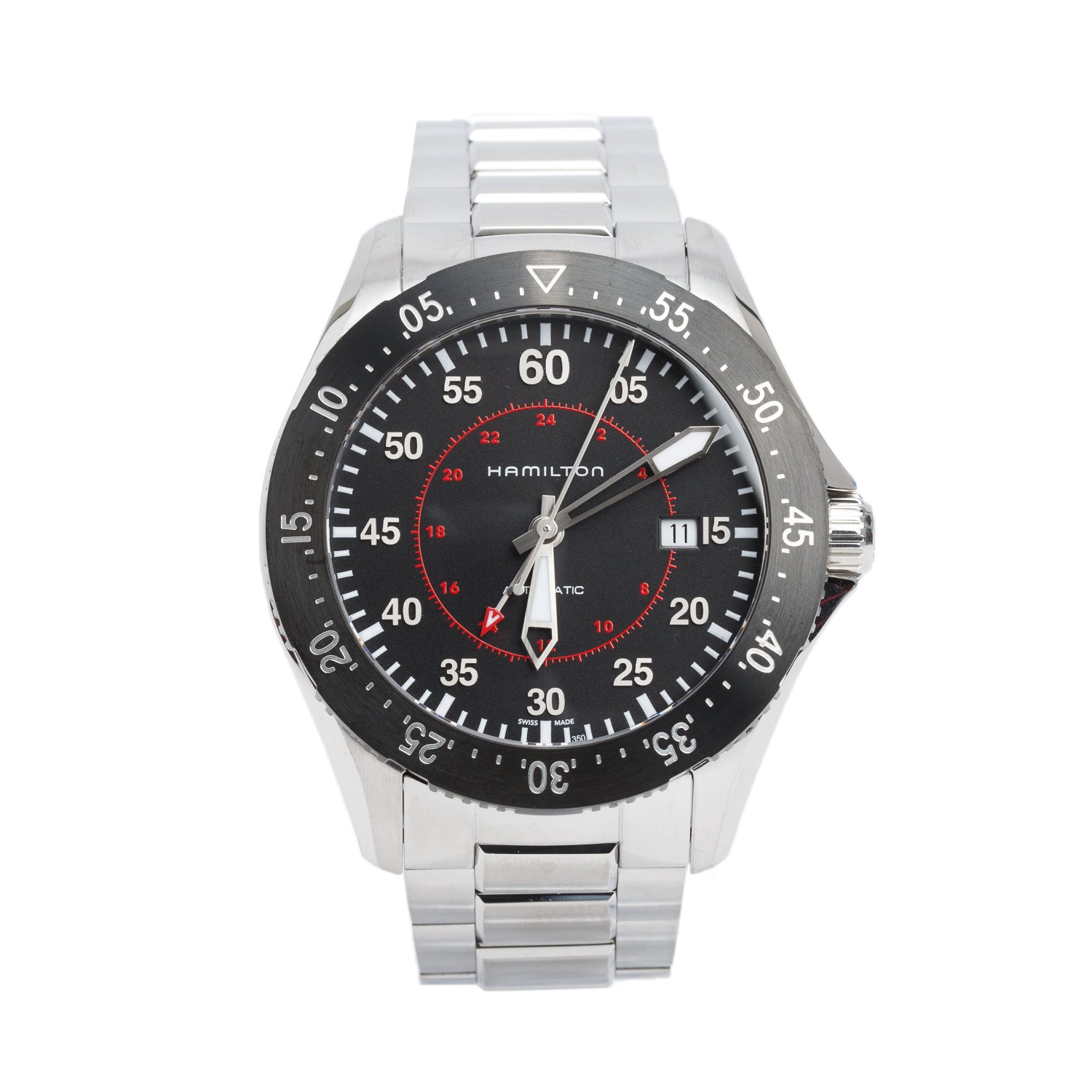 Hamilton Stainless Steel Khaki Pilot 44 MM GMT Automatic Watch Black Dial H76755135 w/ Case & Papers