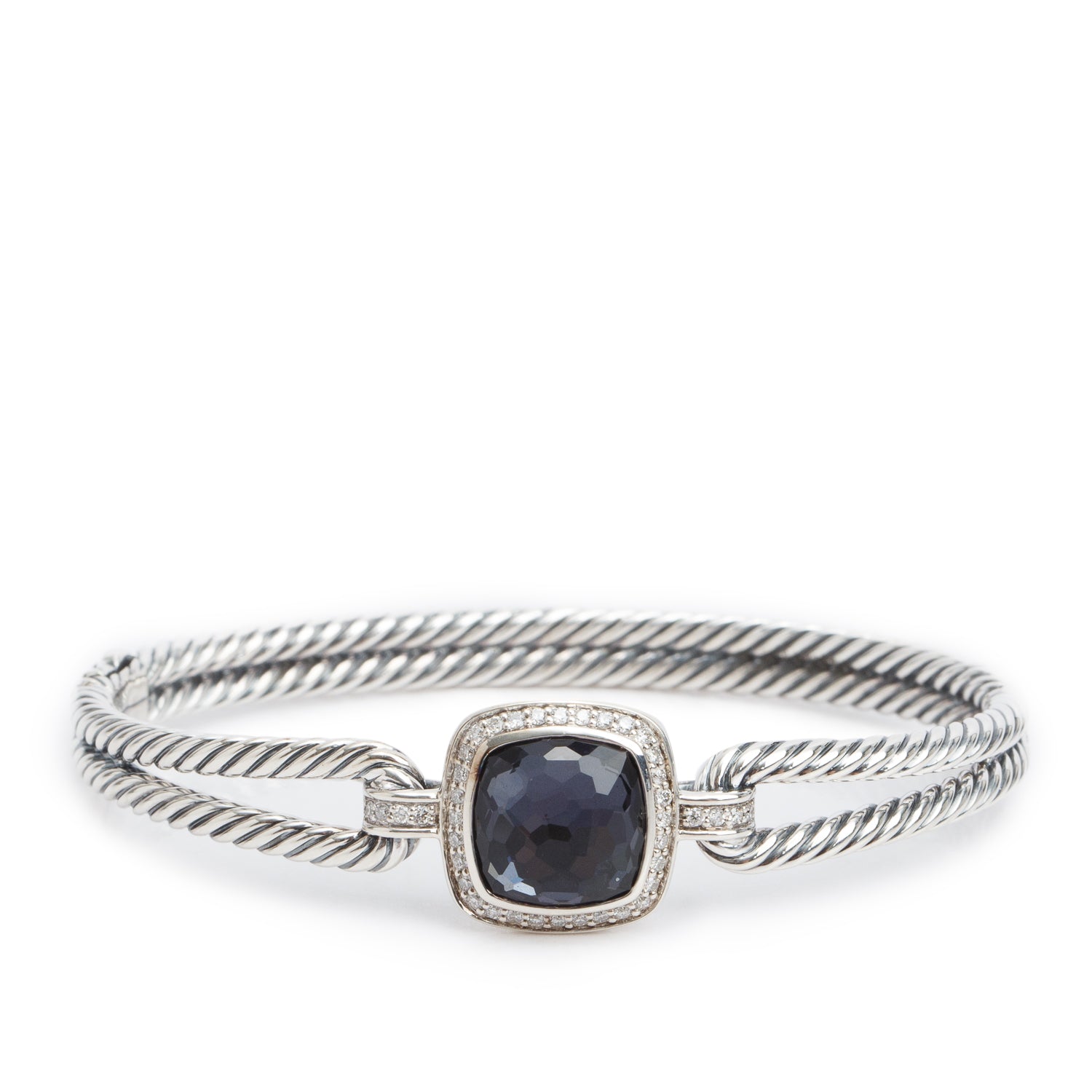 David Yurman Sterling Silver Black Orchid & Diamond Albion Cable Bracelet w/ Box