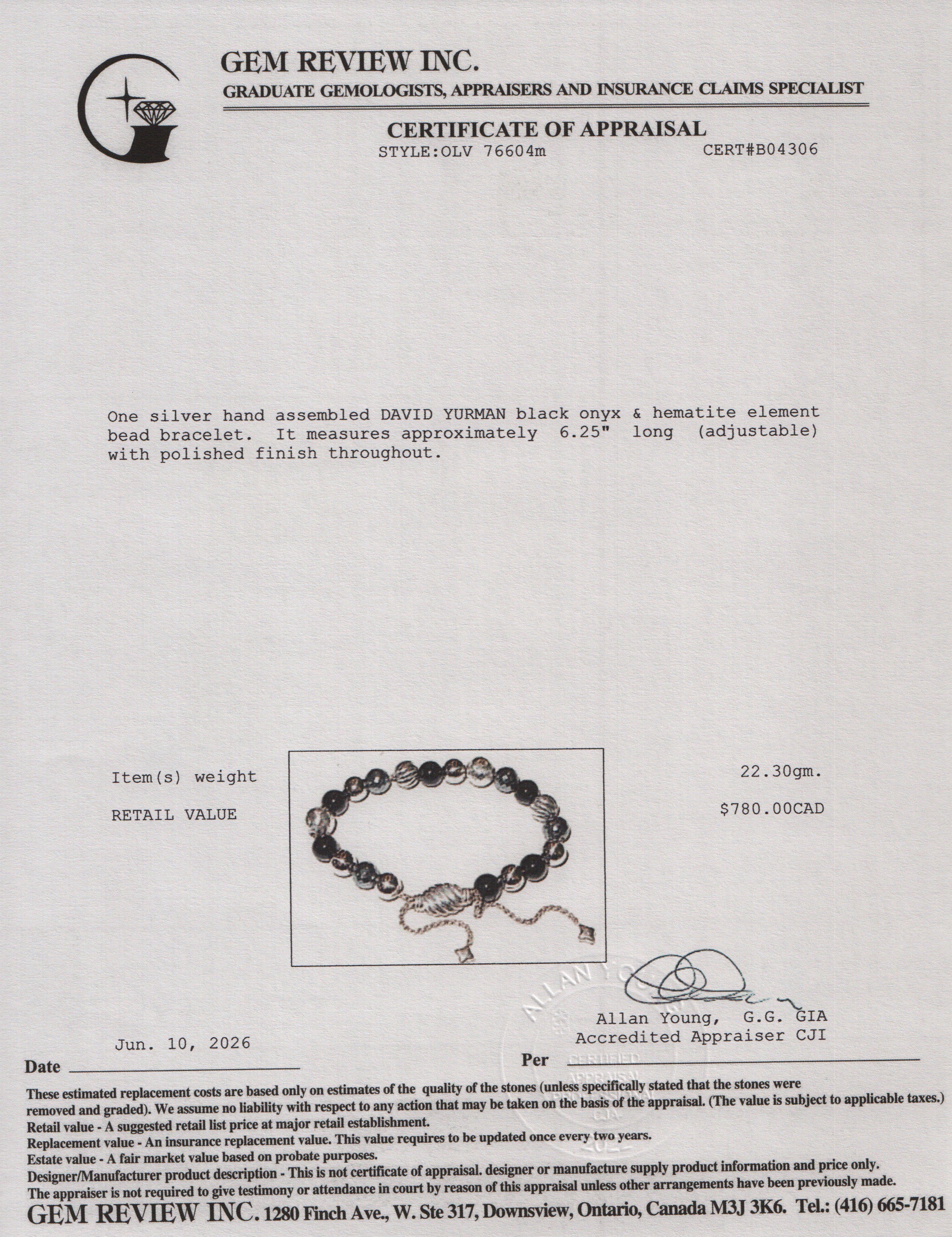 David Yurman Sterling Silver Black Onyx & Hematite Element Bead Bracelet