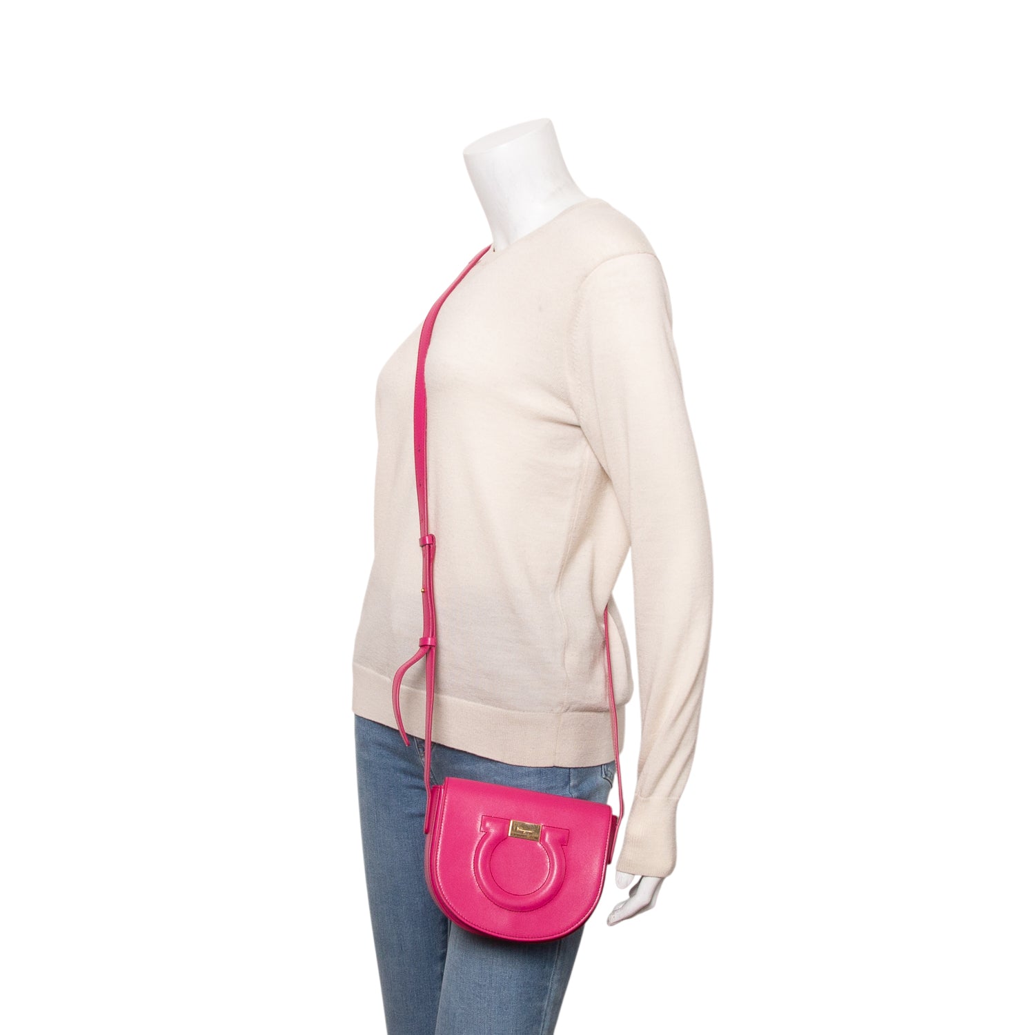 Ferragamo Pink Calfskin Gancio City Saddle Bag