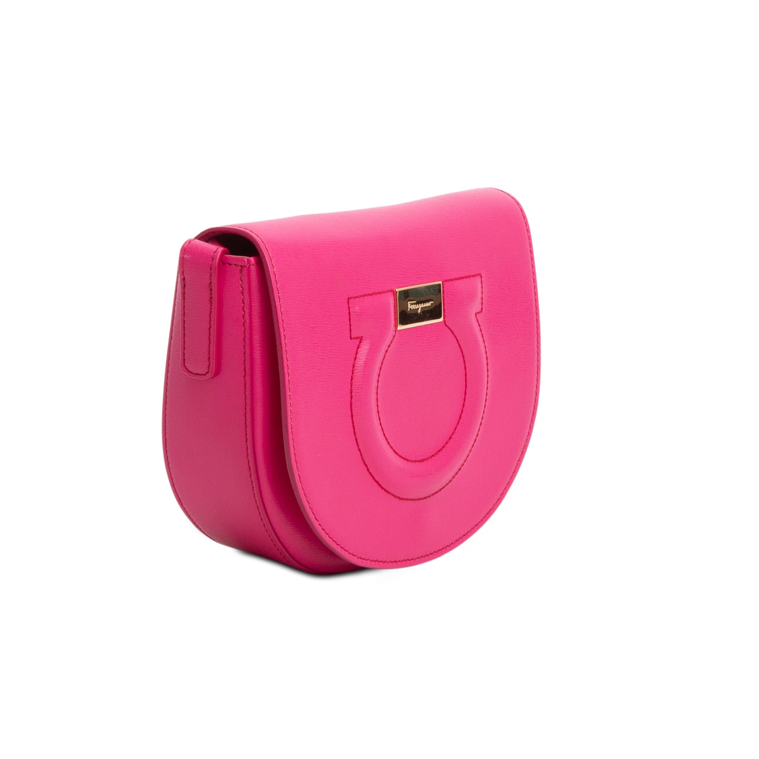 Ferragamo Pink Calfskin Gancio City Saddle Bag