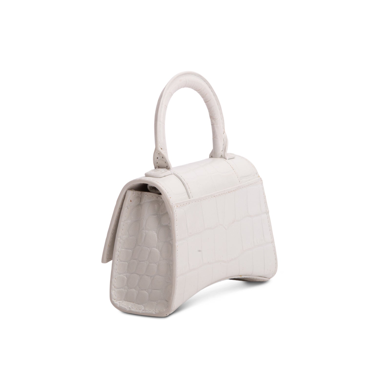 Balenciaga White Shiny Calfskin Croc Embossed Hourglass Top Handle Mini Bag w/ Strap