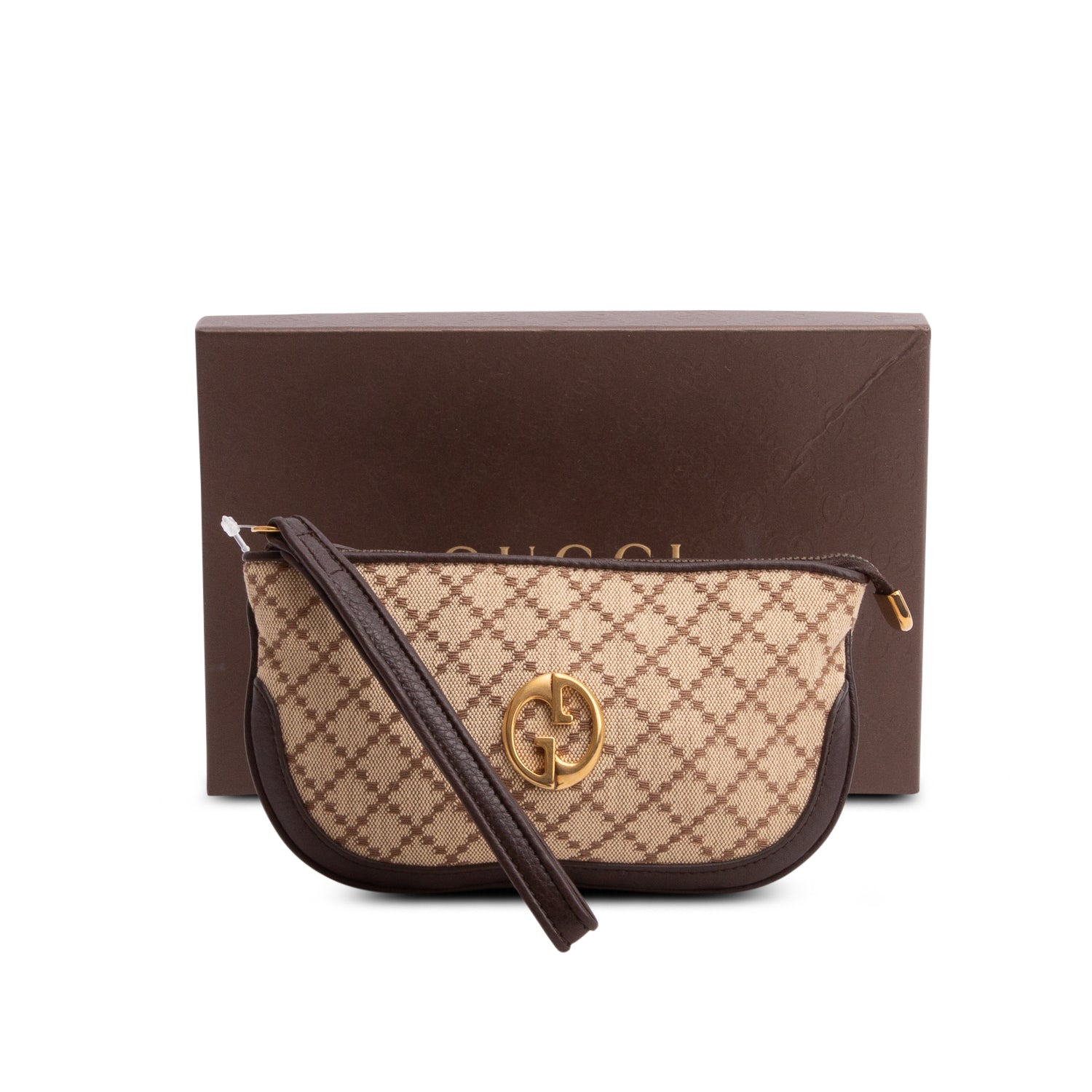 Gucci Beige Diamante Canvas 1973 GG Wristlet w/ Box
