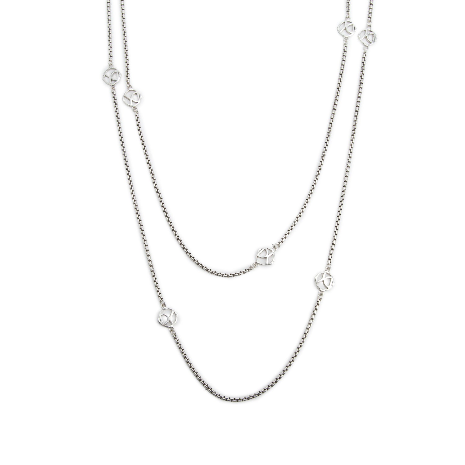 David Yurman Sterling Silver DY Logo 12 Station Long Necklace