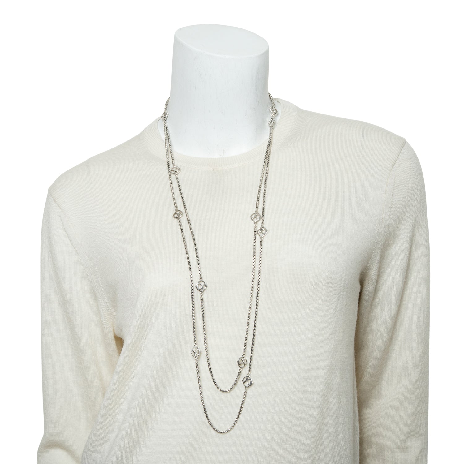 David Yurman Sterling Silver DY Logo 12 Station Long Necklace