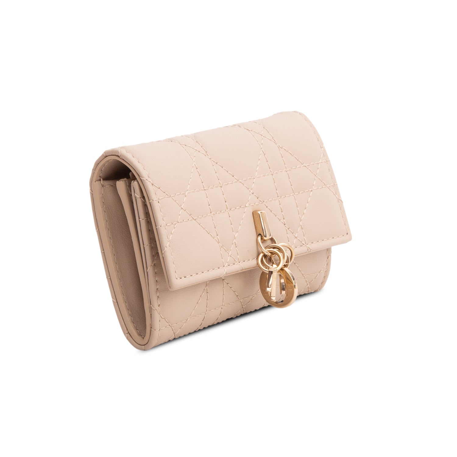 Christian Dior 2023 Beige Lambskin Cannage Lady Glycine Wallet w/ Box