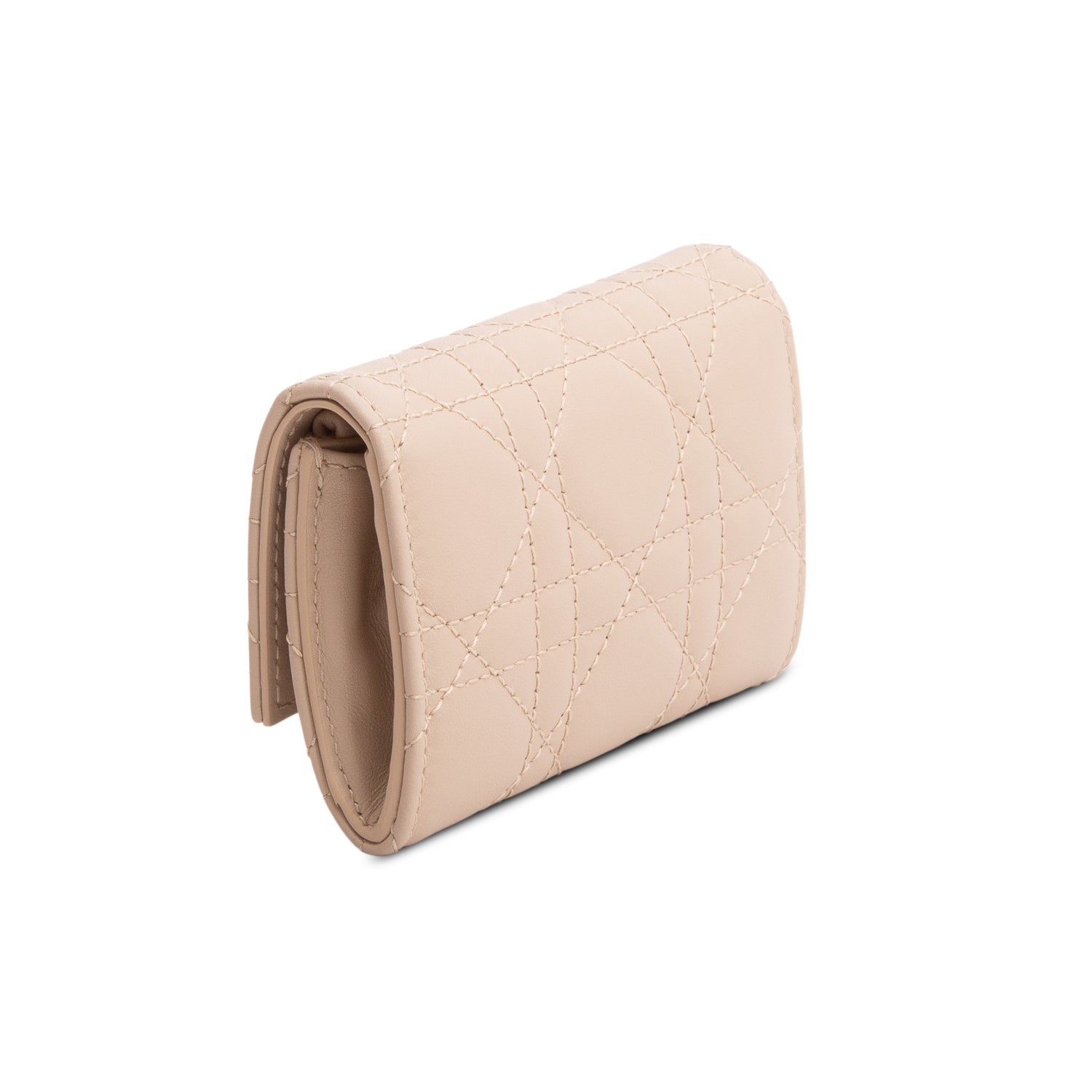 Christian Dior 2023 Beige Lambskin Cannage Lady Glycine Wallet w/ Box