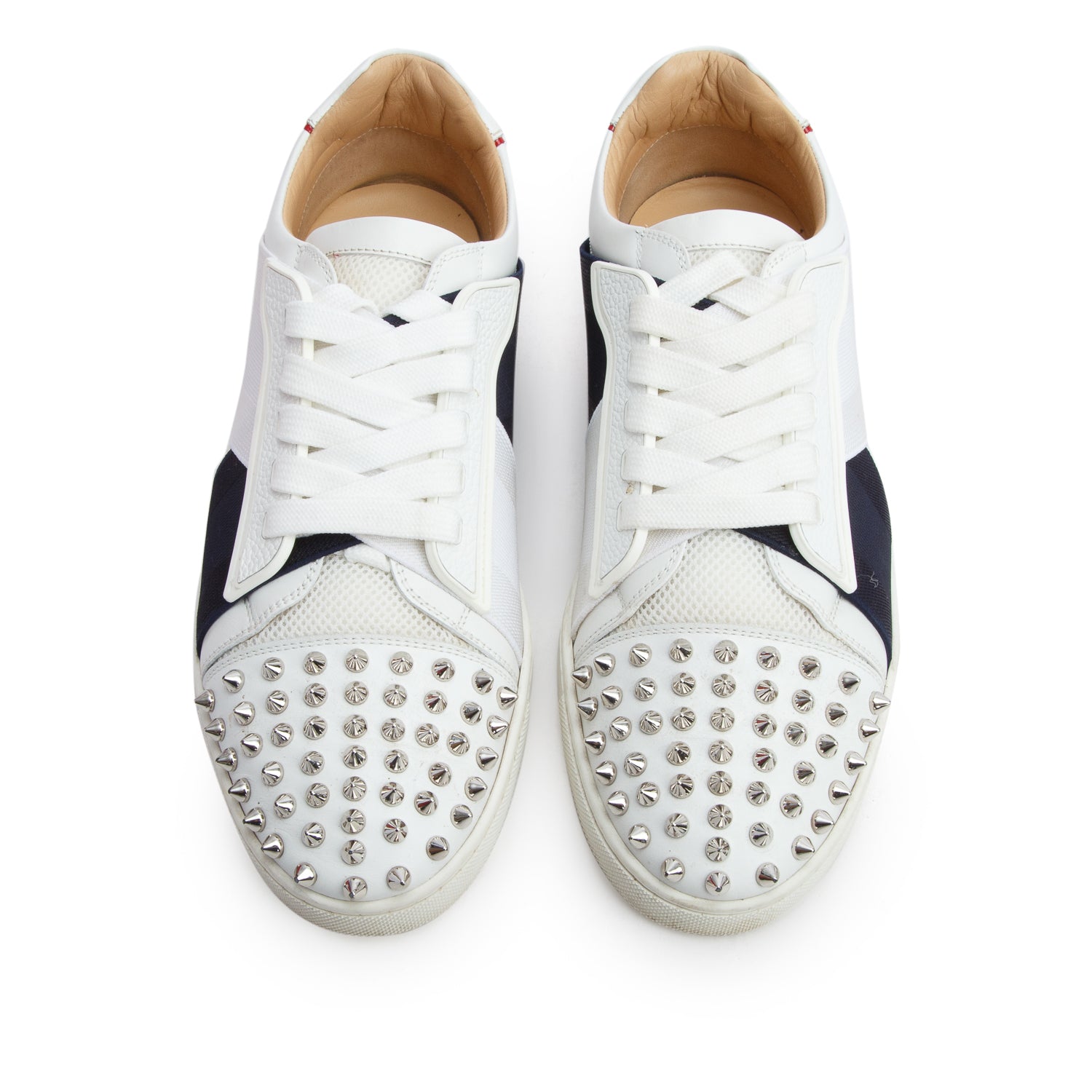 Christian Louboutin Tricolor Leather Canvas Elastikid Spike Flat Sneakers, Men's Size 40 w/ Box