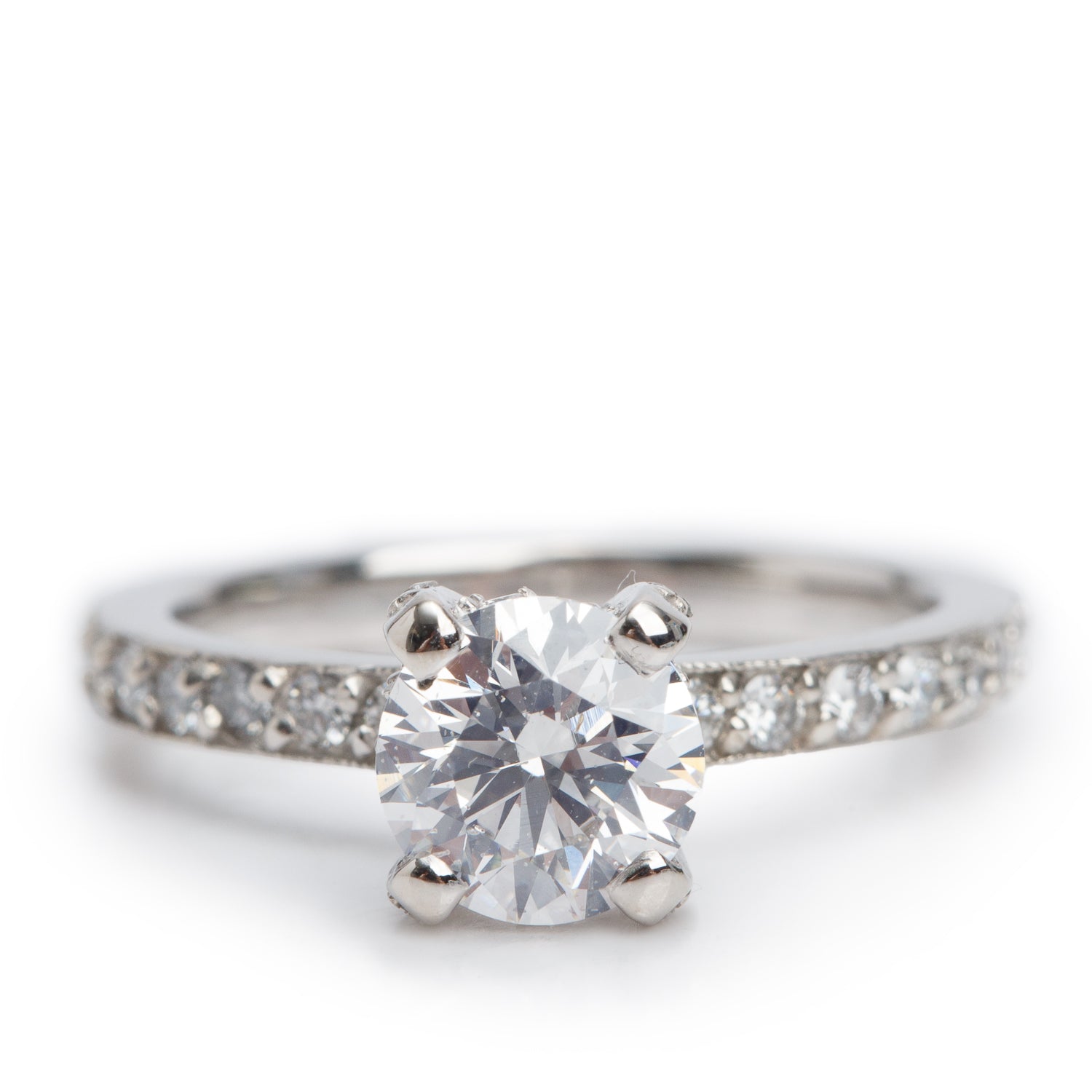 18k White Gold 1.18 ct. Round Cut Diamond Engagement Ring, Size 6 w/ GS Laboratories Certificate