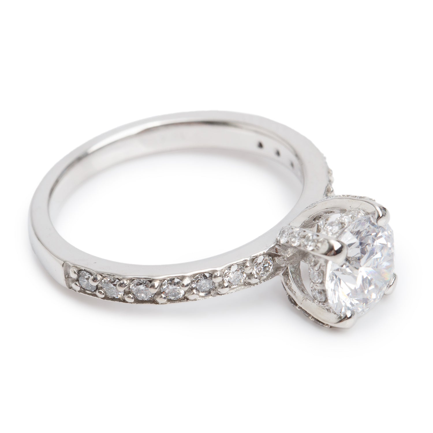 18k White Gold 1.18 ct. Round Cut Diamond Engagement Ring, Size 6 w/ GS Laboratories Certificate