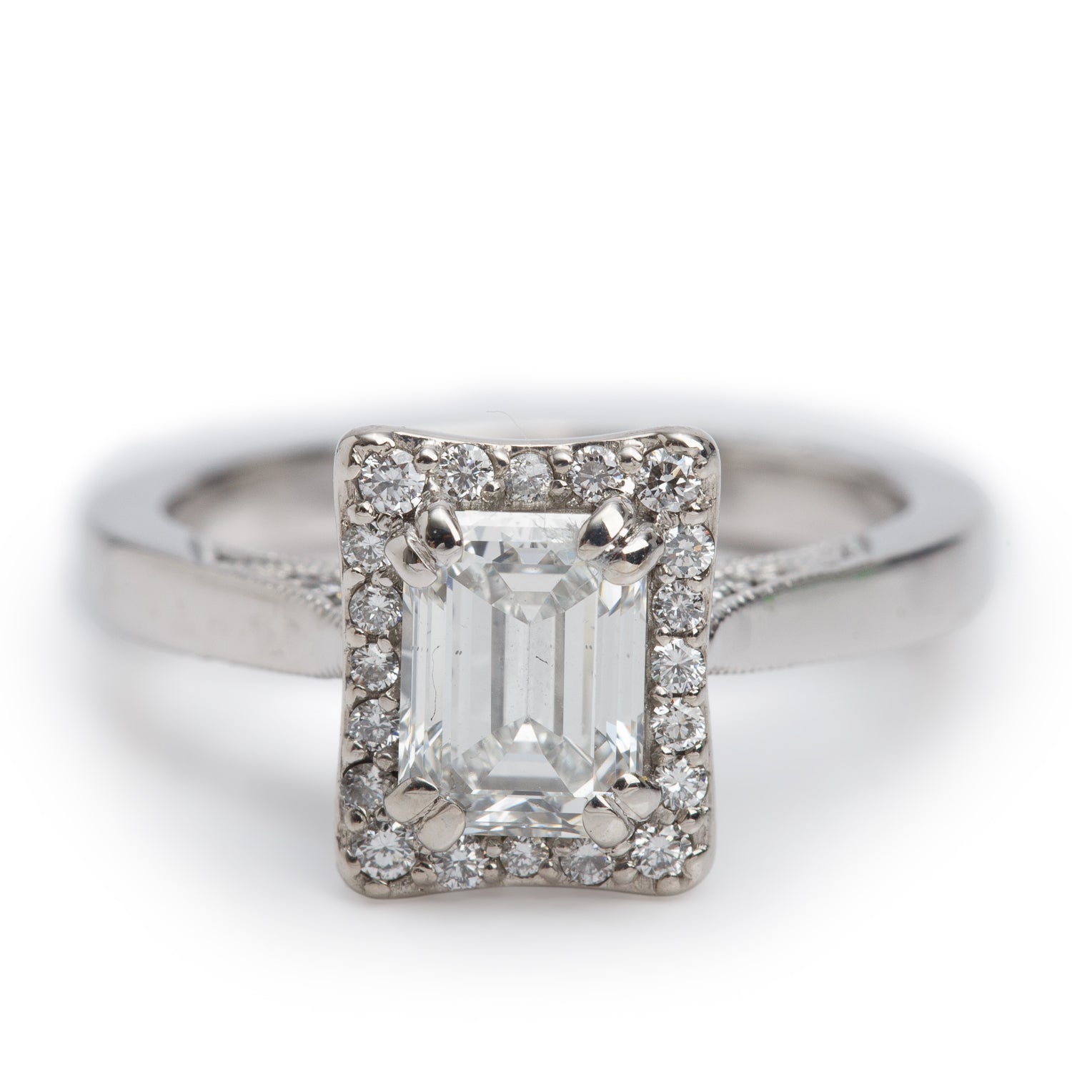 18k White Gold 1.00 ct. Emerald Cut Diamond Engagement Ring, Size 5