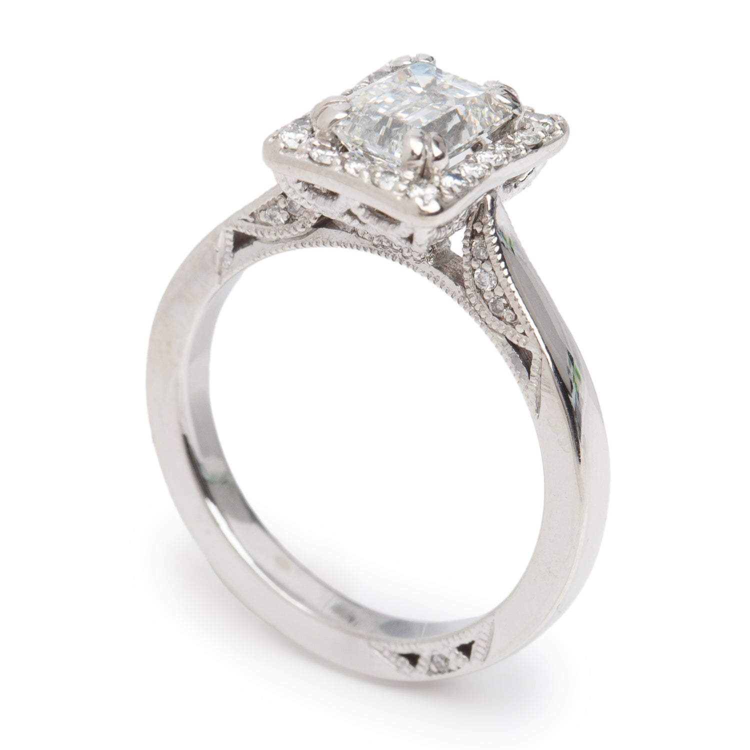 18k White Gold 1.00 ct. Emerald Cut Diamond Engagement Ring, Size 5