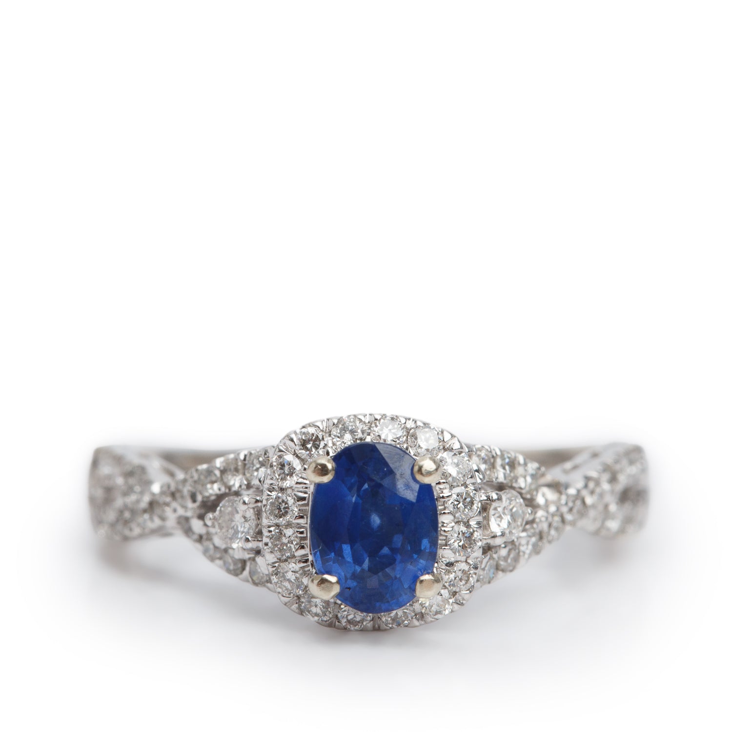 14k White Gold Blue Sapphire & Diamond Engagement Ring, Size 7