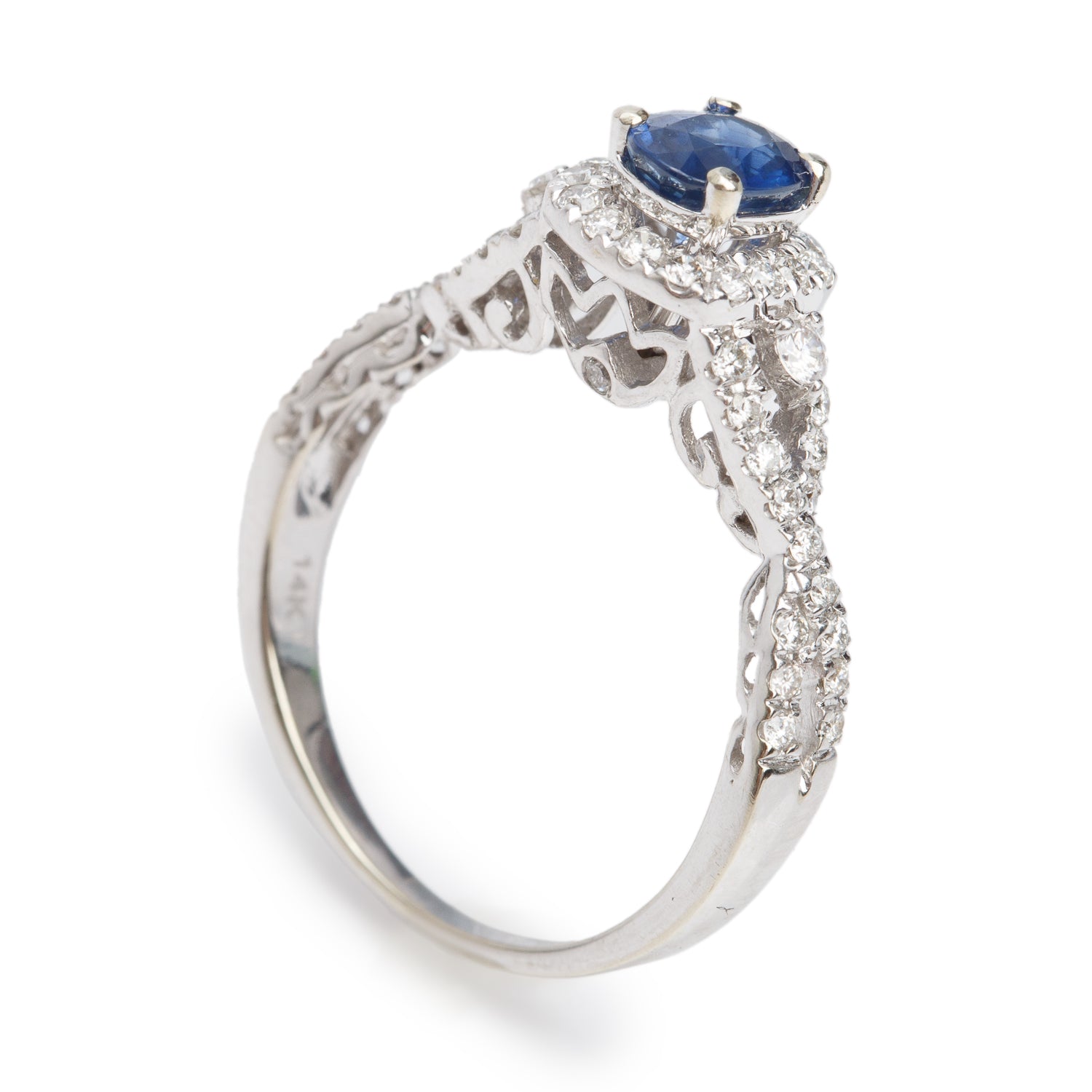 14k White Gold Blue Sapphire & Diamond Engagement Ring, Size 7