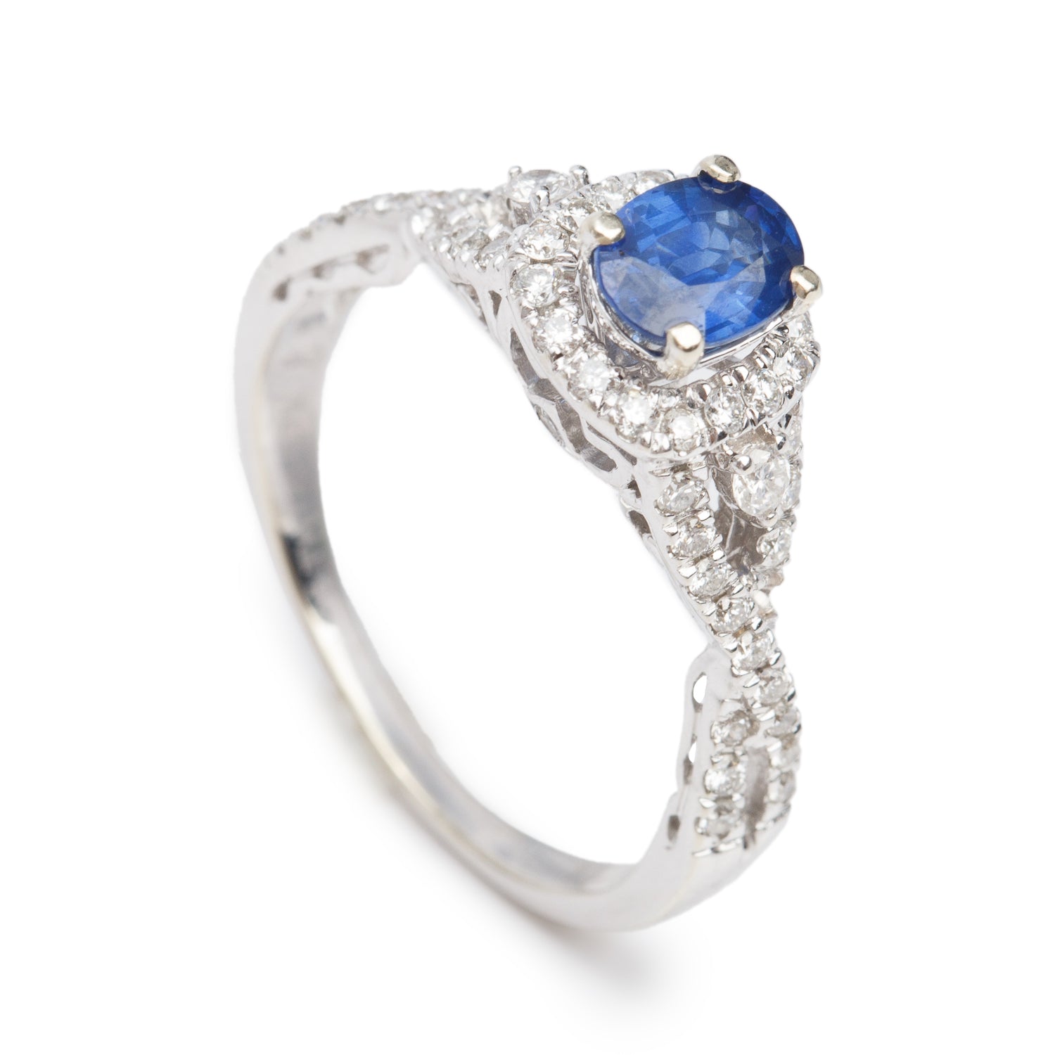 14k White Gold Blue Sapphire & Diamond Engagement Ring, Size 7