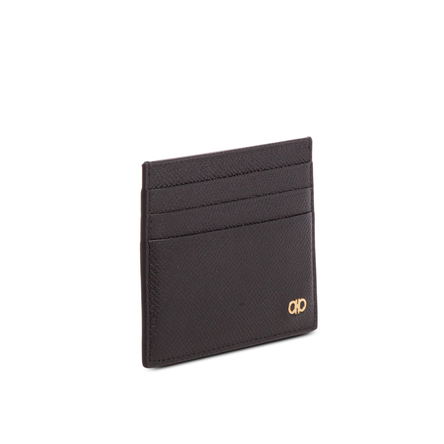 Ferragamo Black Hammered Calfskin Micro Gancio Card Holder
