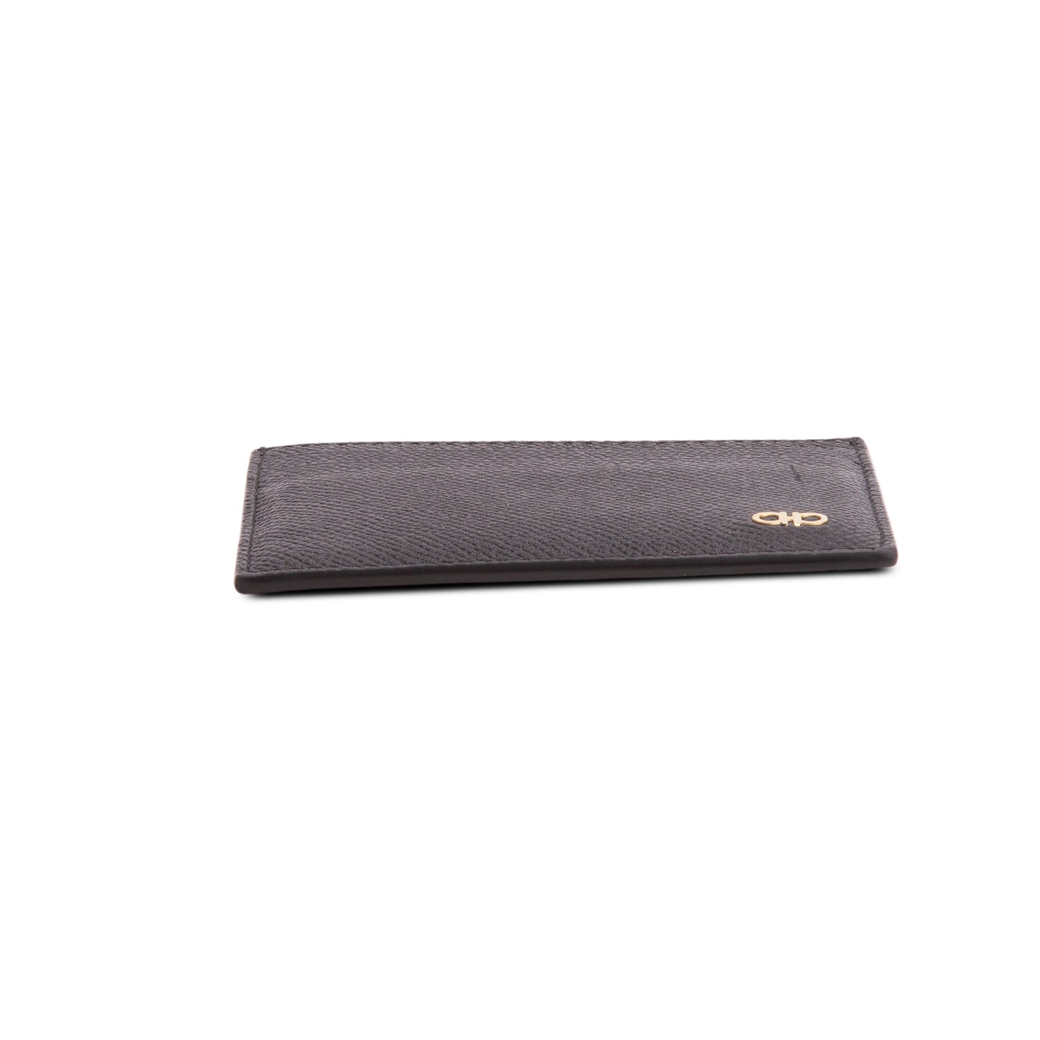 Ferragamo Black Hammered Calfskin Micro Gancio Card Holder