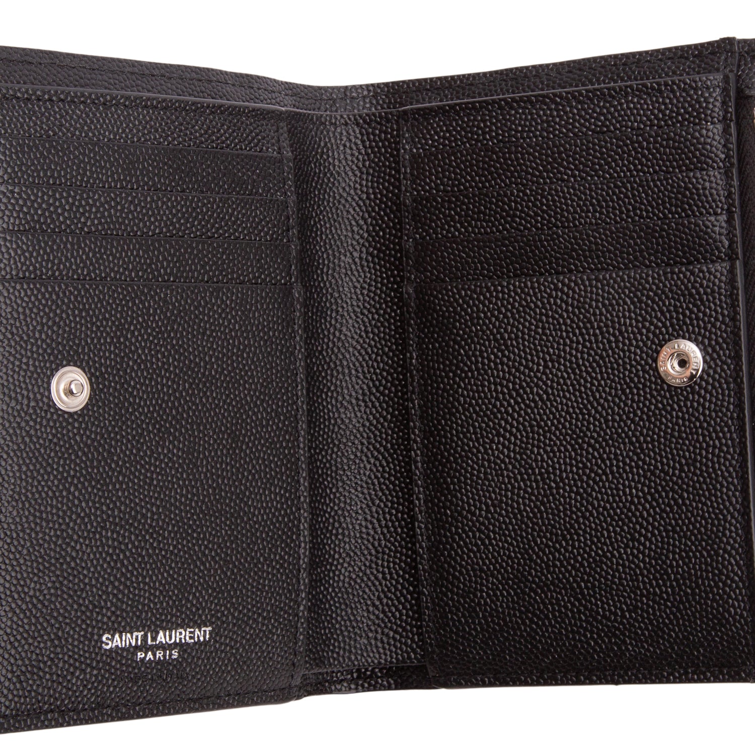 Saint Laurent 2022 Black Grain de Poudre Cassandre Matelasse Fragments Bi-Fold Wallet w/ Box & Receipt