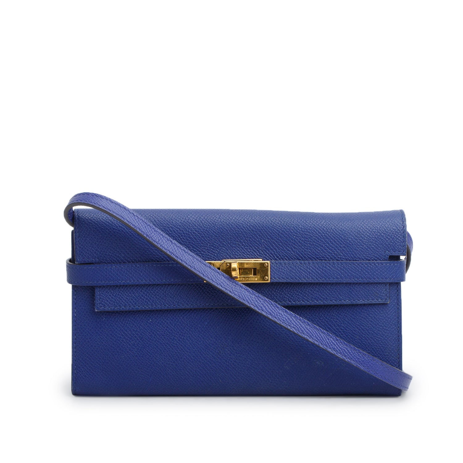 Hermes Bleu Royal Epsom Leather Kelly Wallet To Go w/ Strap