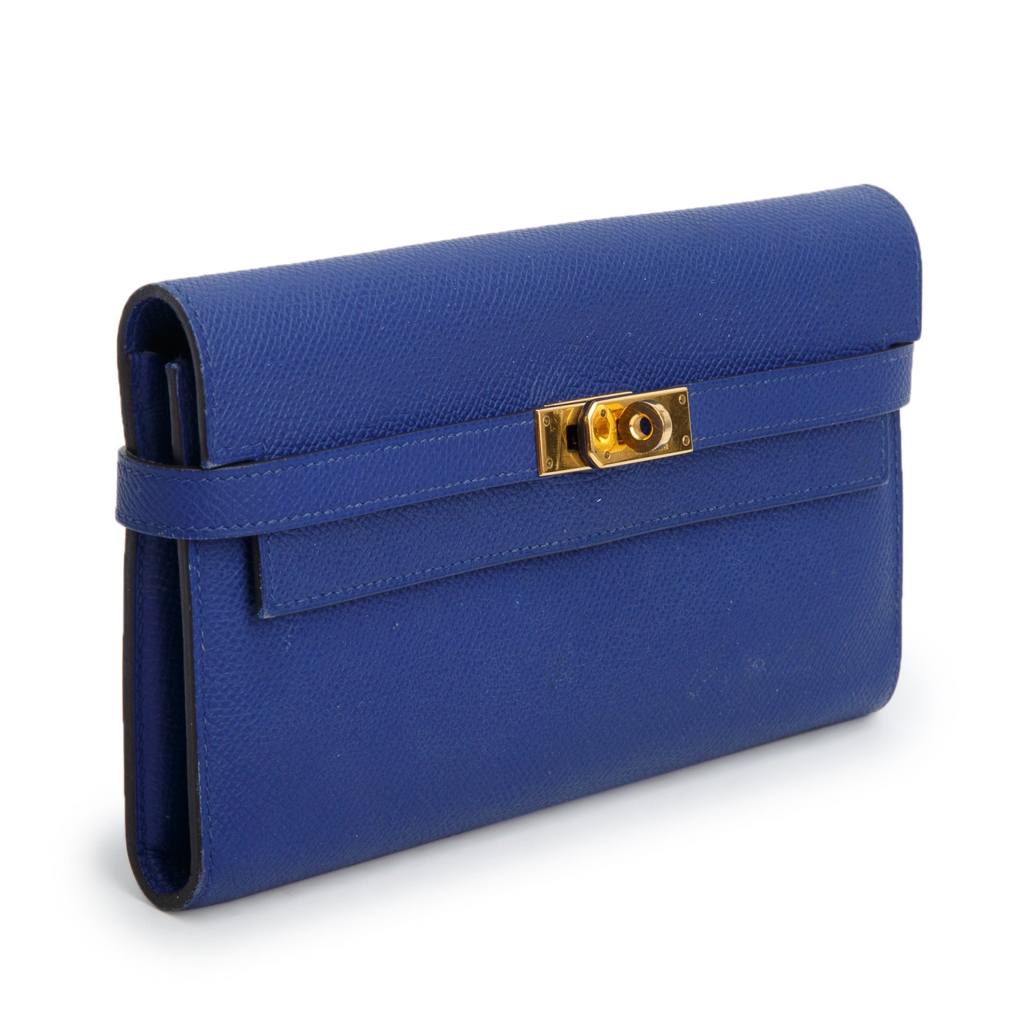 Hermes Bleu Royal Epsom Leather Kelly Wallet To Go w/ Strap