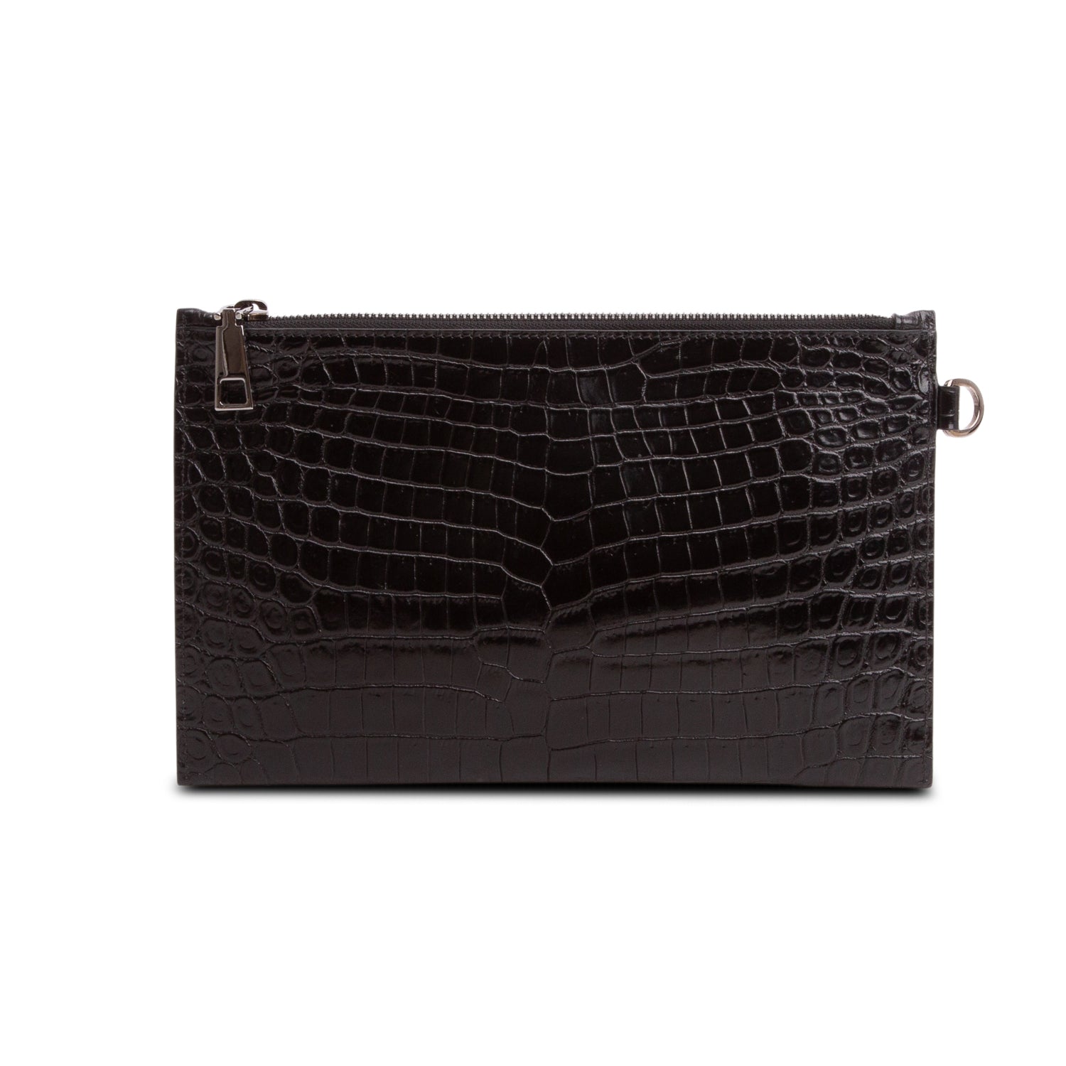 Versace Black Shiny Croc Embossed Calfskin Wristlet