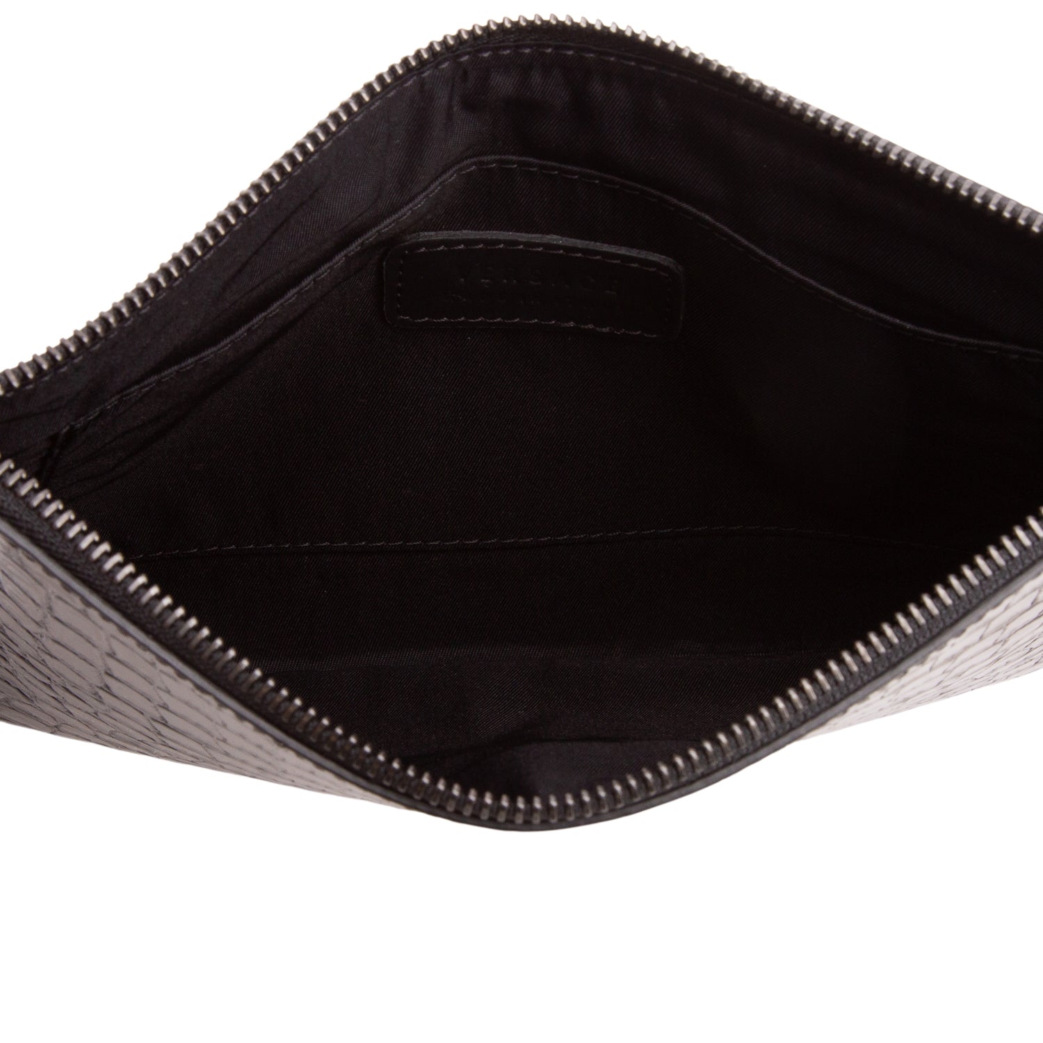 Versace Black Shiny Croc Embossed Calfskin Wristlet