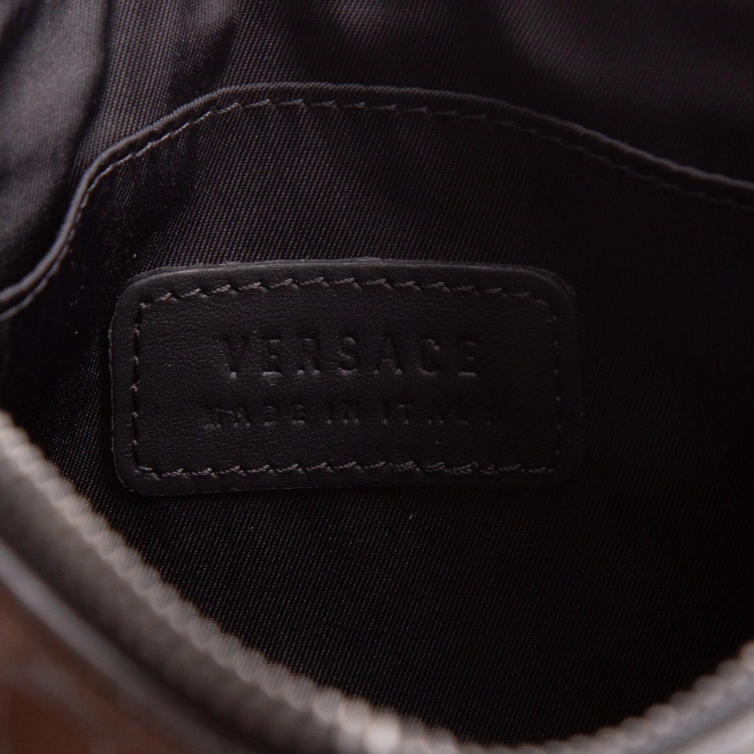 Versace Black Shiny Croc Embossed Calfskin Wristlet