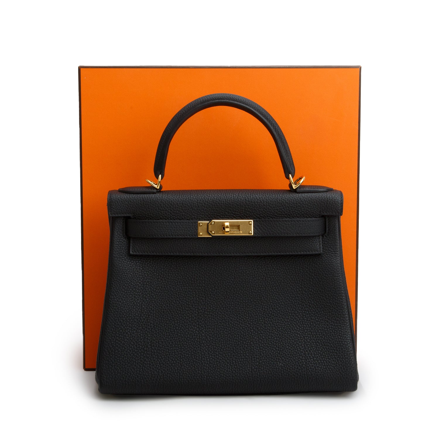 Hermes 2022 Noir Veau Togo Kelly II Retourne 28 w/ Box, Receipt & Strap