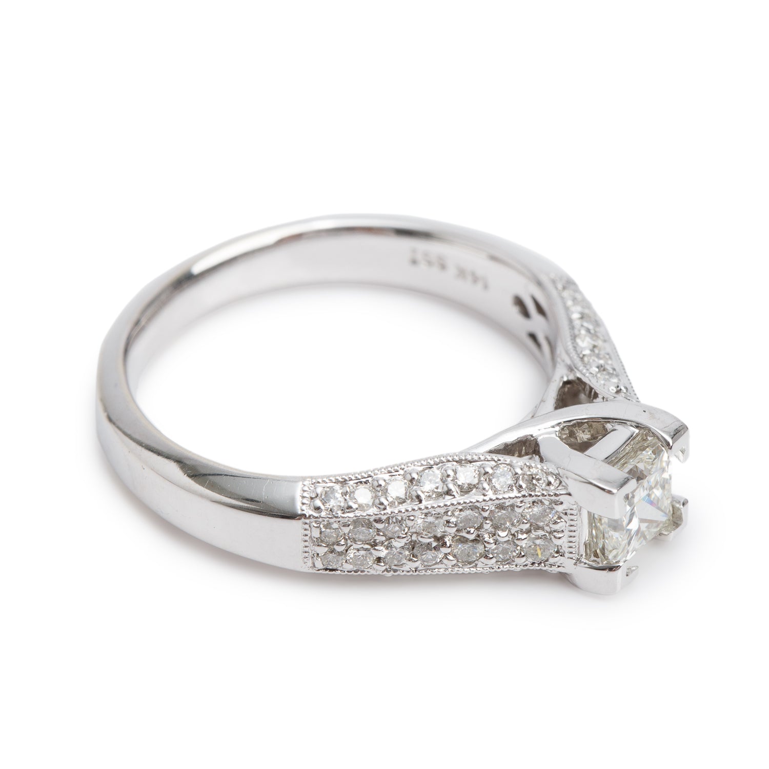 14k White Gold 0.36 ct. Princess Cut Diamond Engagement Ring, Size 7