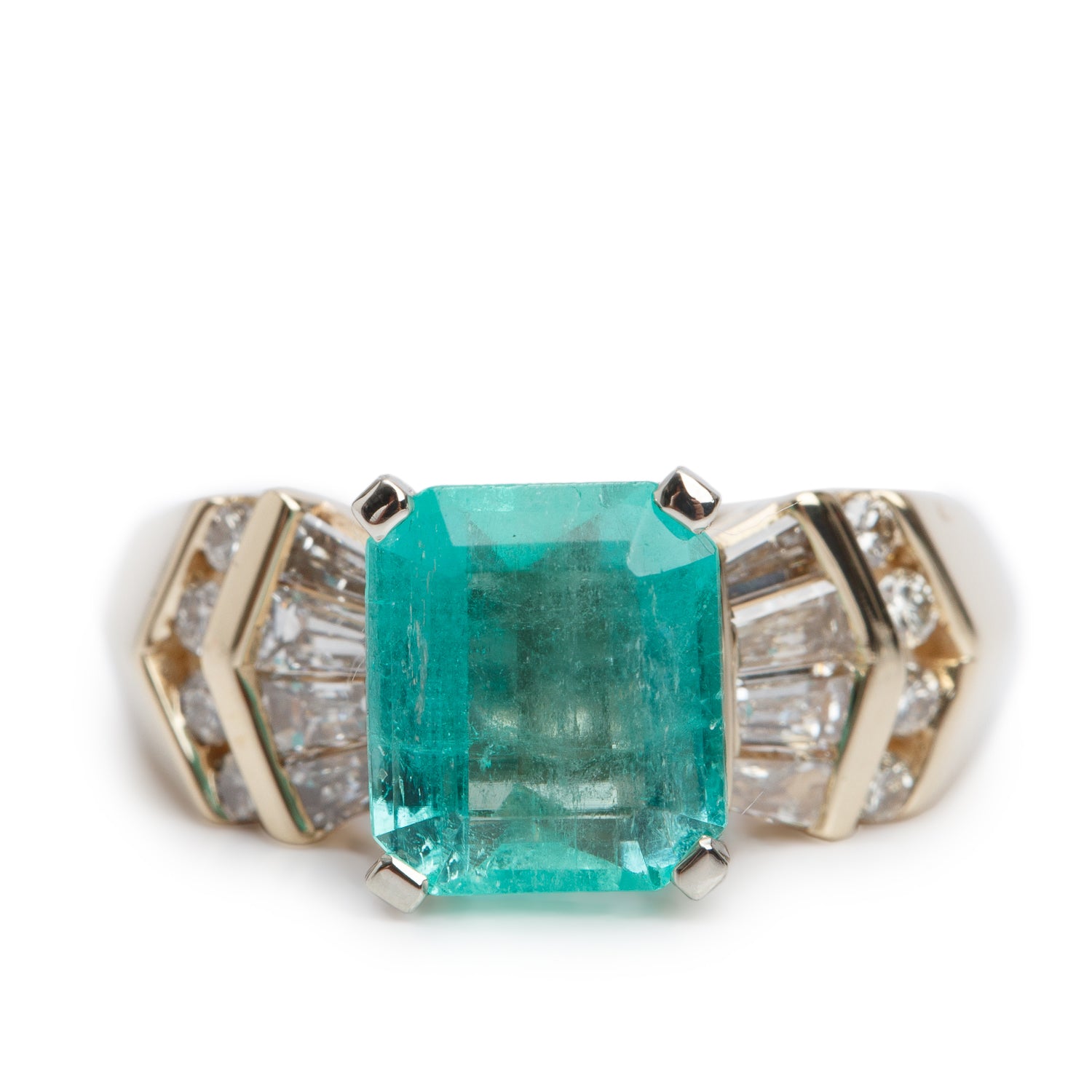 14k Yellow Gold Emerald & Diamond Ring, Size 5.25