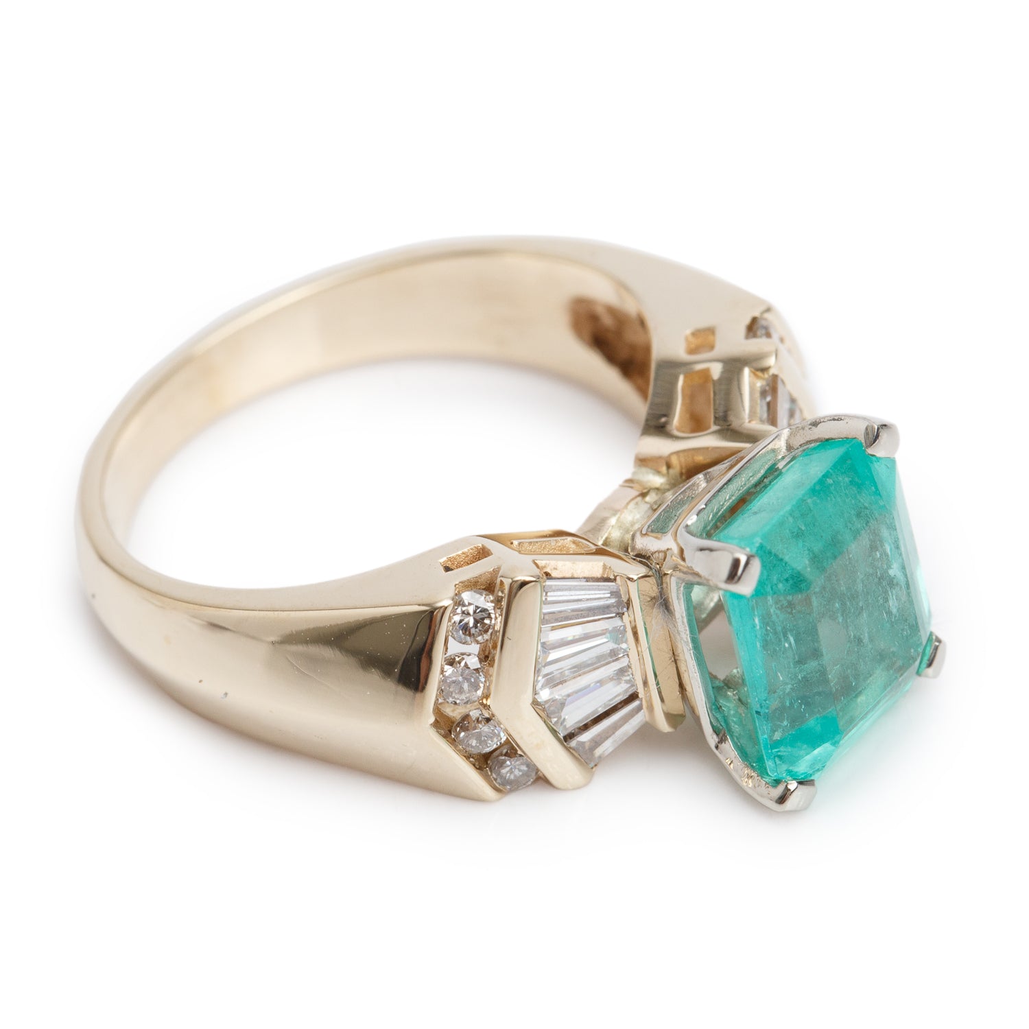 14k Yellow Gold Emerald & Diamond Ring, Size 5.25