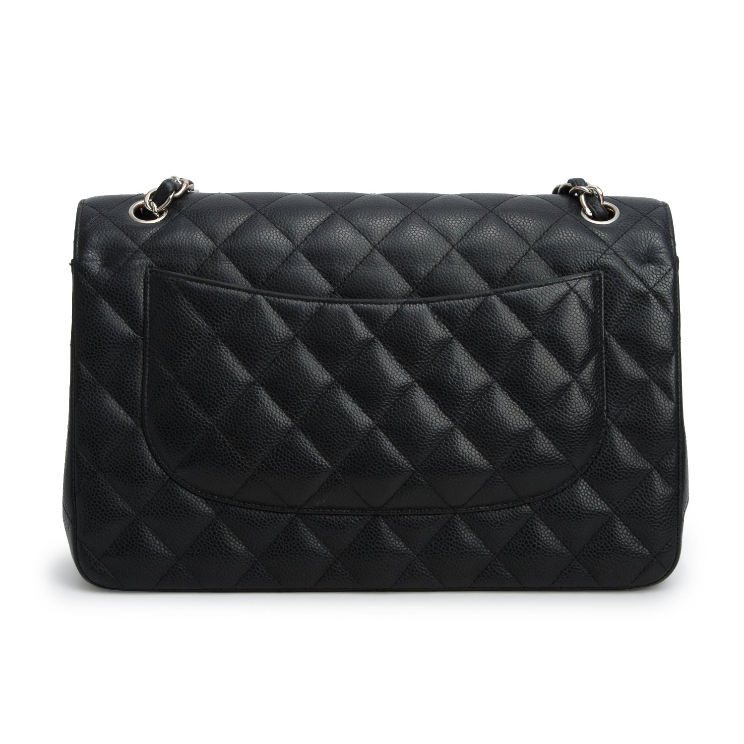 Chanel Black Caviar Quilted Leather Classic Jumbo Double Flap Bag w/ Box & Authenticity Card