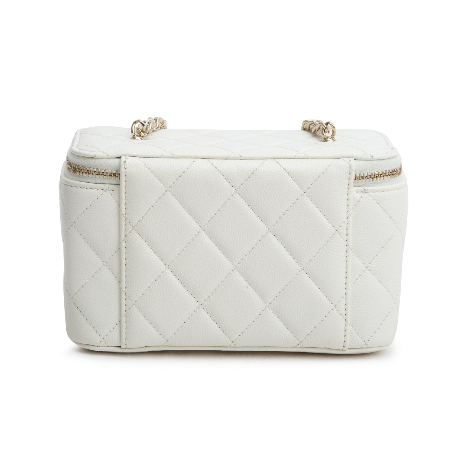 Chanel White Caviar Quilted Crystal Hearts Small Vanity Case w/ Chain