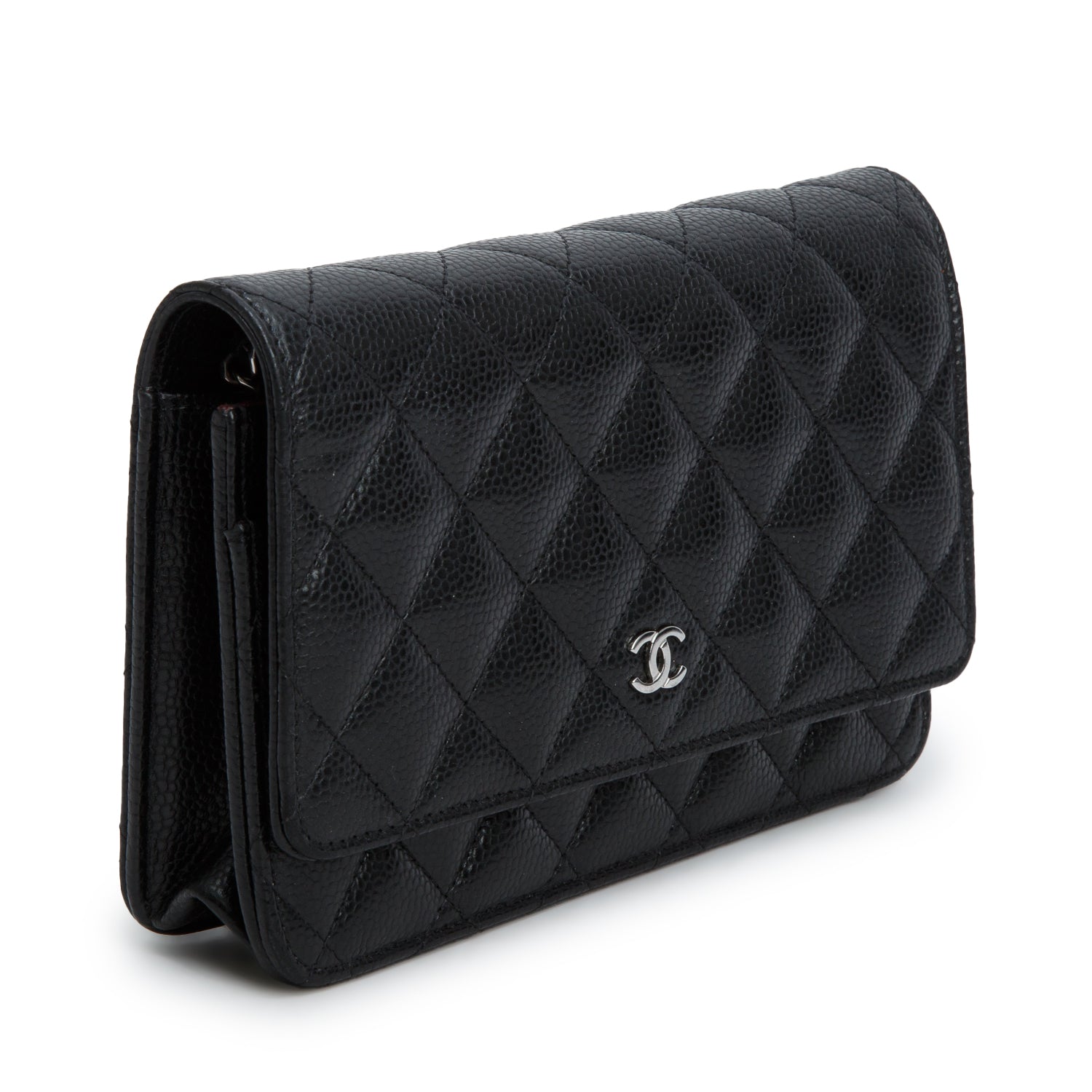 Chanel Black Caviar Quilted Classic Wallet on Chain w/ Box