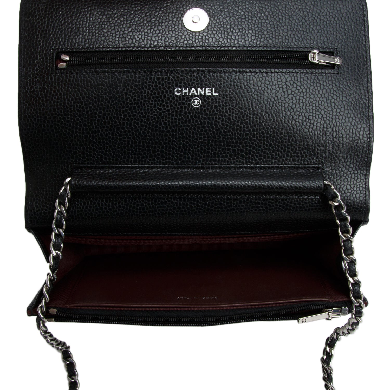 Chanel Black Caviar Quilted Classic Wallet on Chain w/ Box