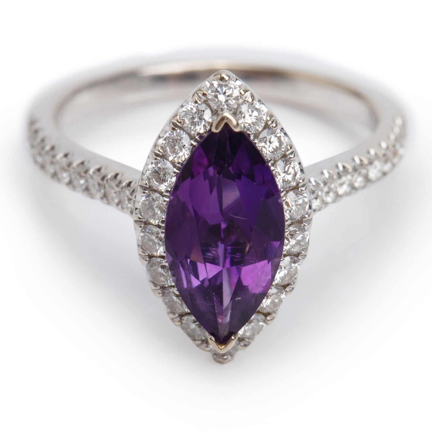 18k White Gold Amethyst & Diamond Ring, Size 6.5